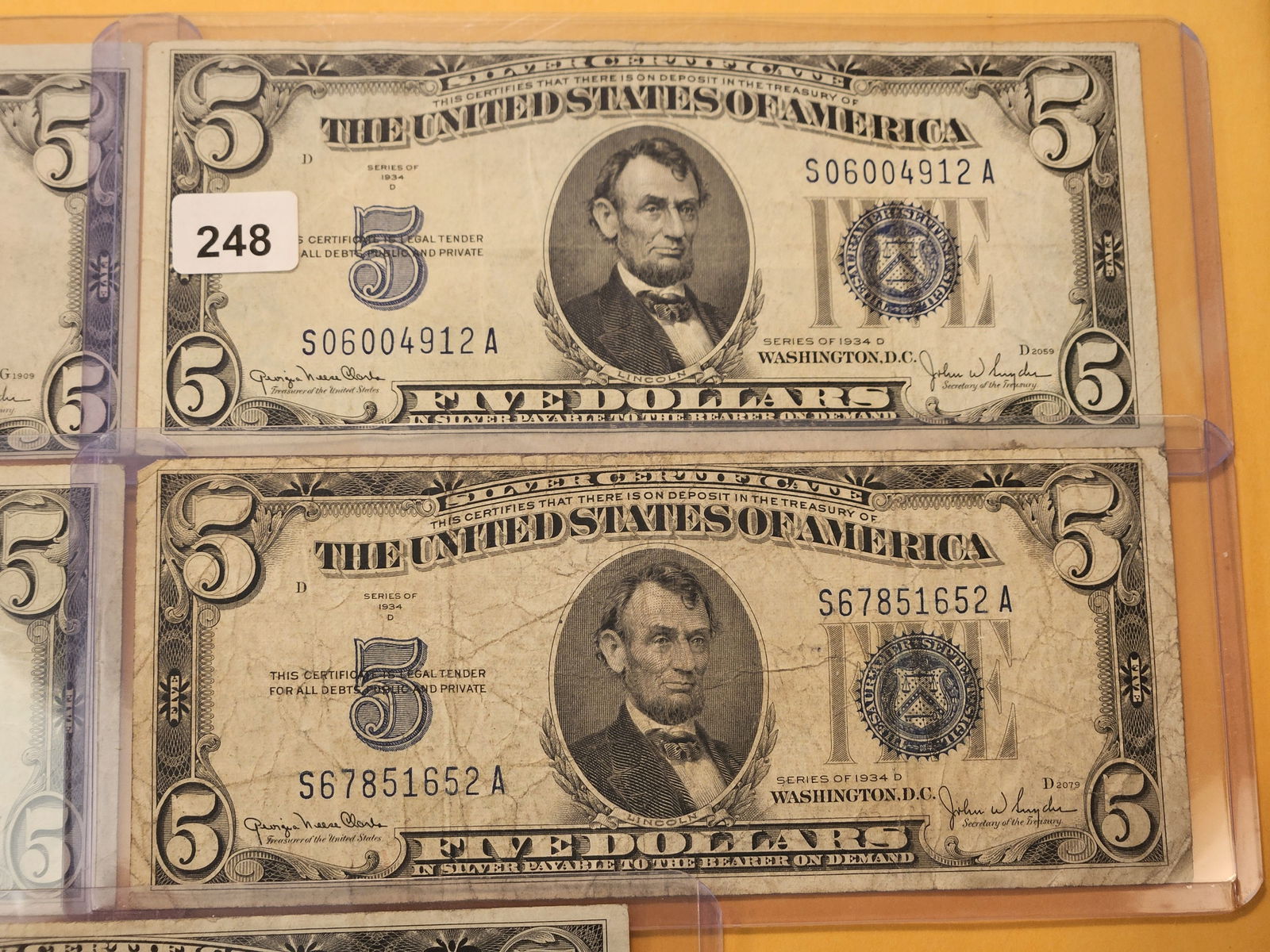 Five Mixed Blue Seal Five Dollar Silver Certificates - 3