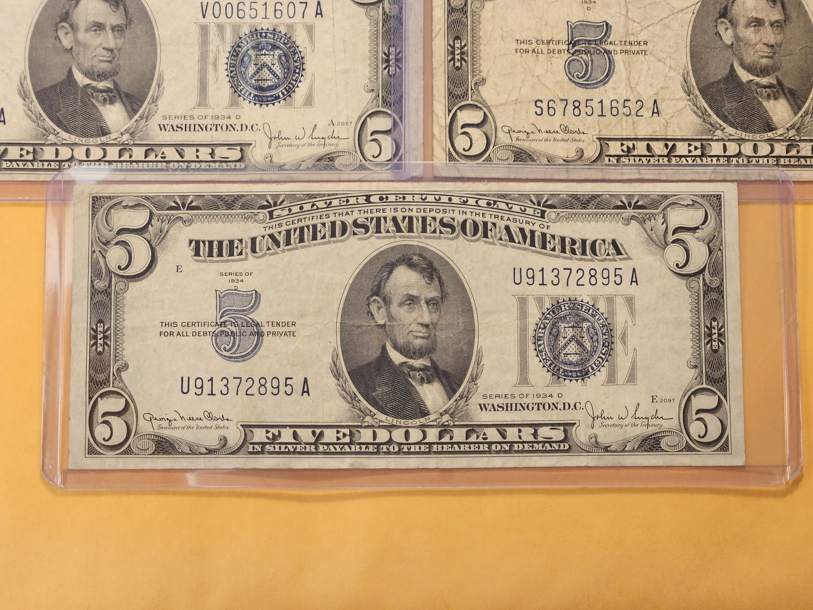 Five Mixed Blue Seal Five Dollar Silver Certificates - 4