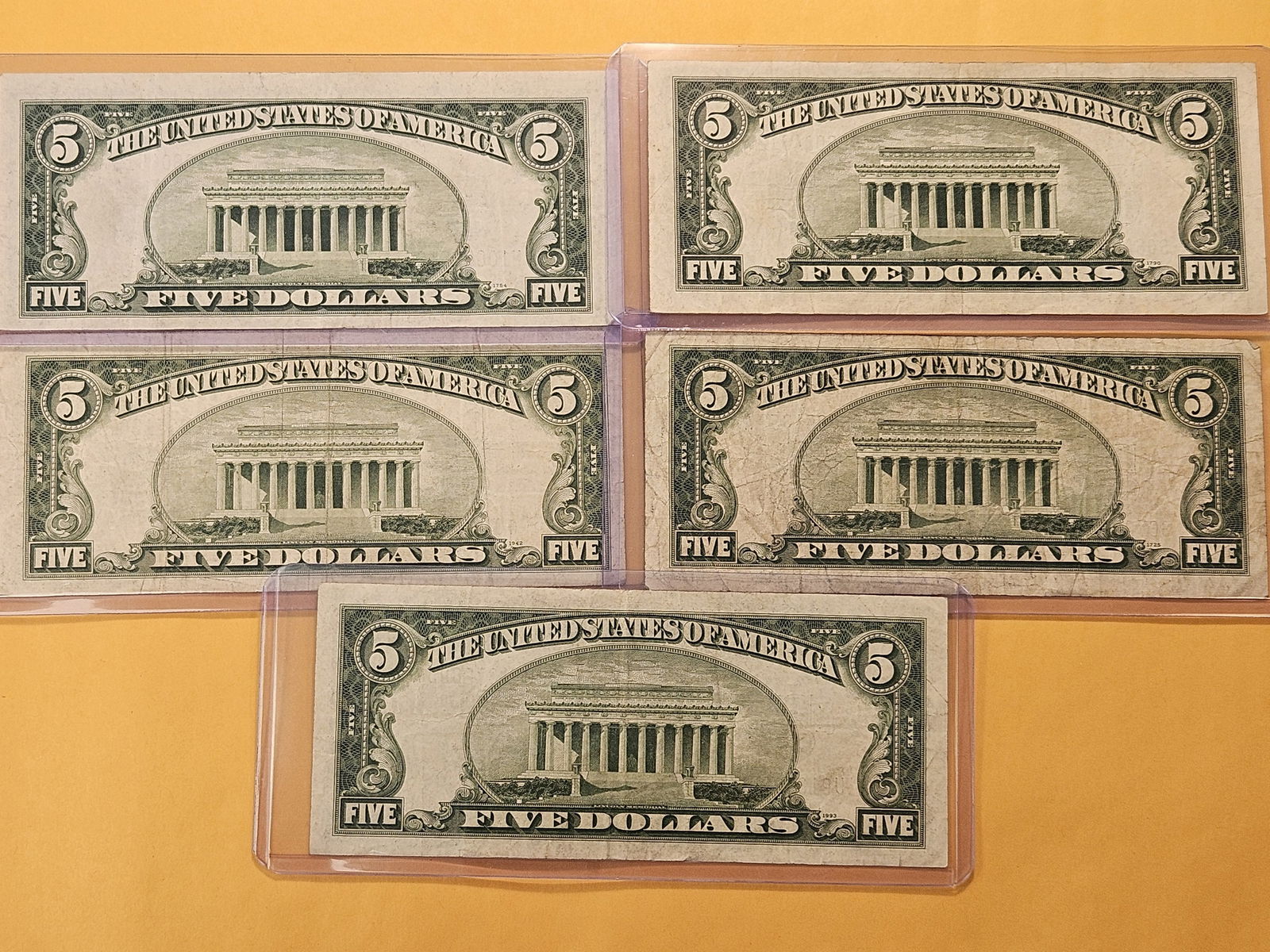 Five Mixed Blue Seal Five Dollar Silver Certificates - 5