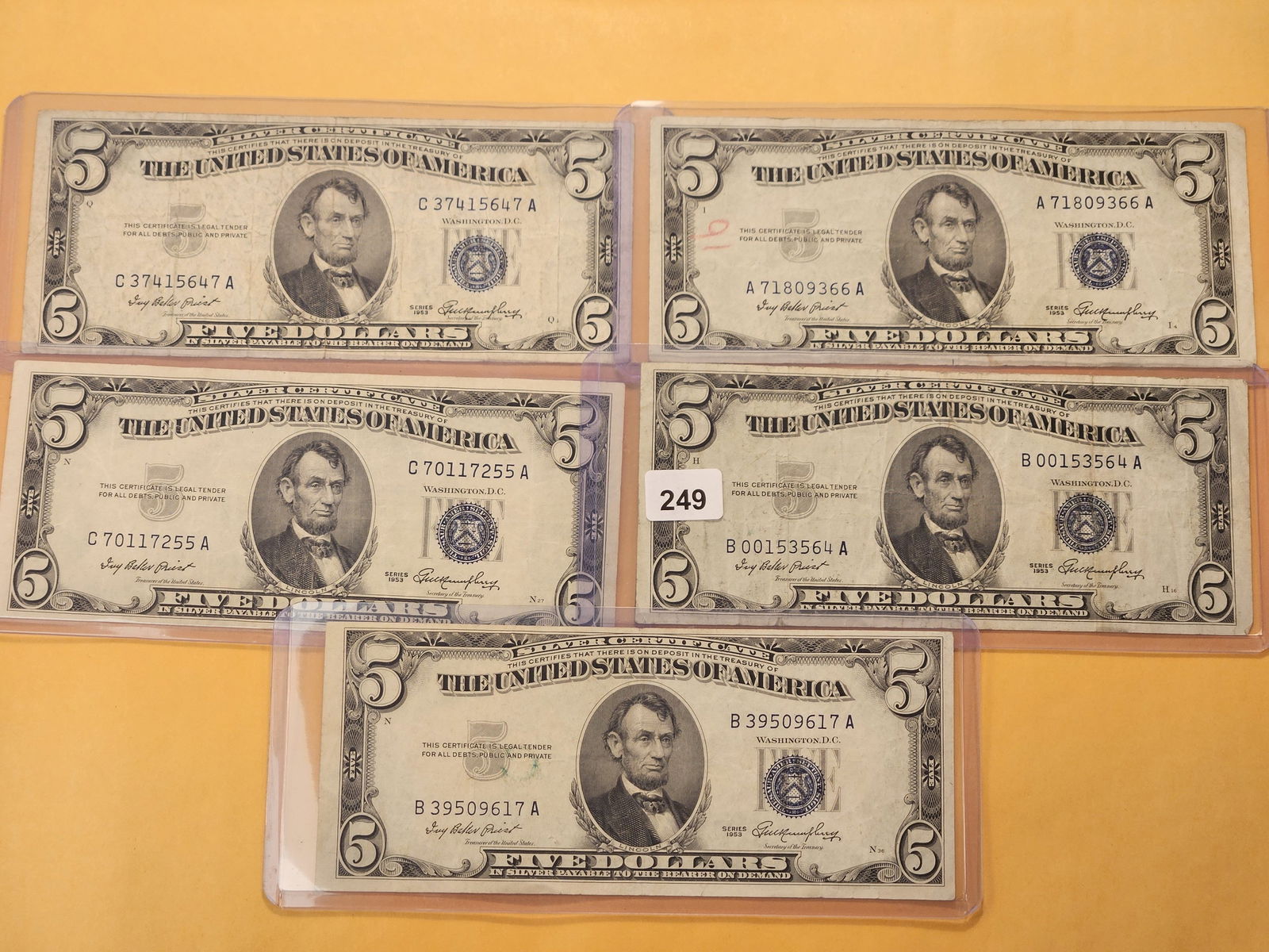 Five Mixed Blue Seal Five Dollar Silver Certificates (1 of 5)