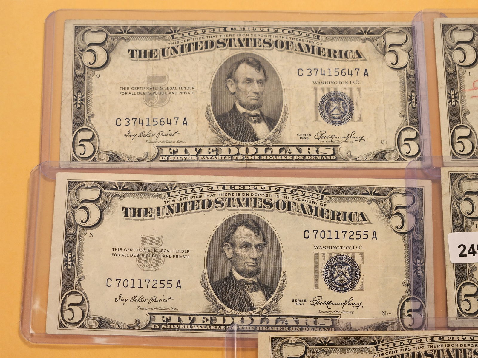 Five Mixed Blue Seal Five Dollar Silver Certificates - 2