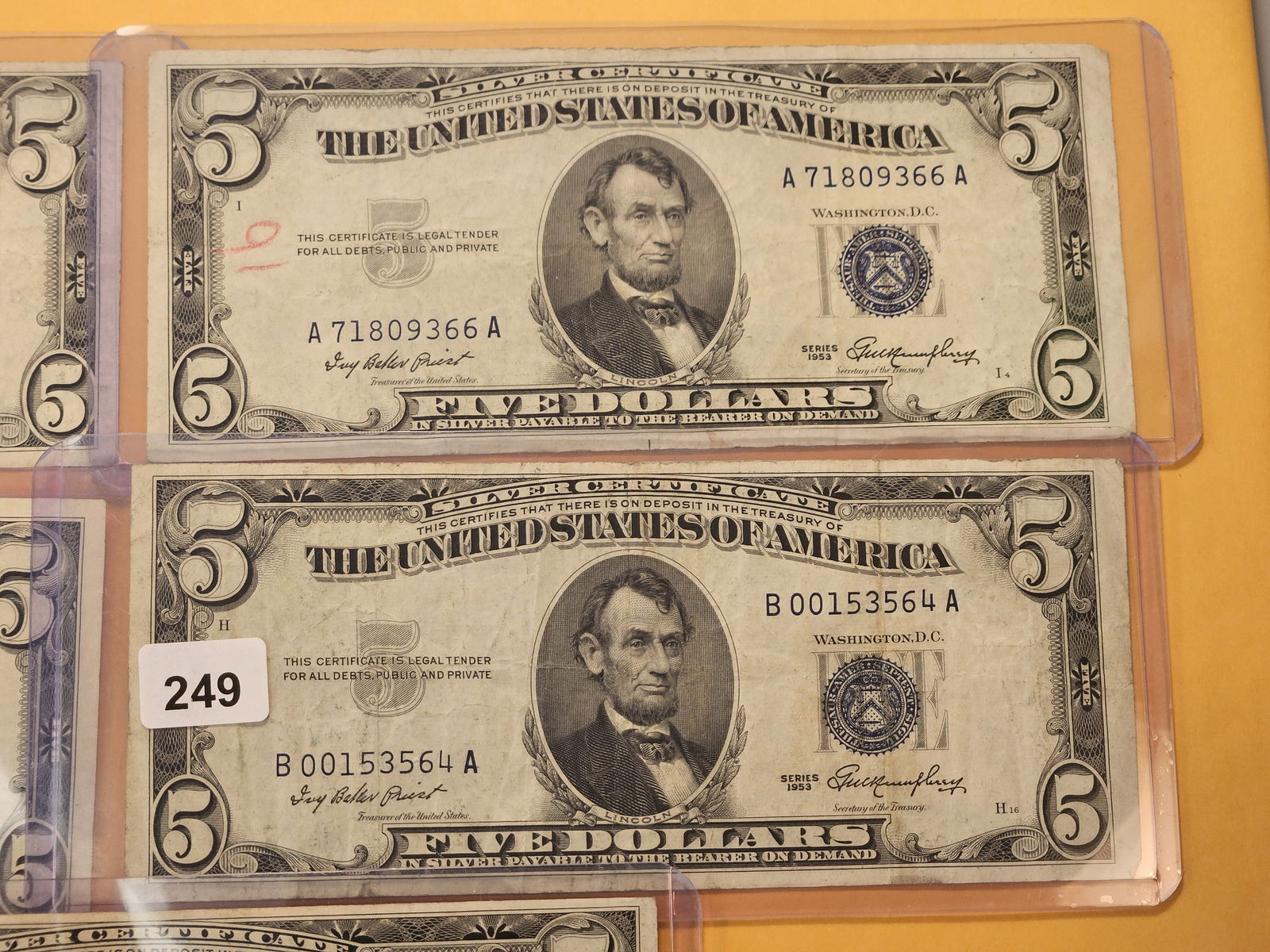 Five Mixed Blue Seal Five Dollar Silver Certificates - 3
