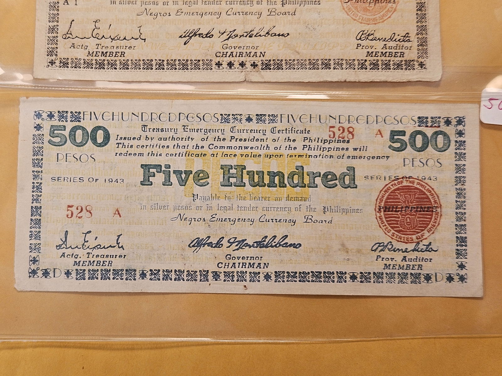 Two Large Denomination Philippines Notes from 1943 - 3