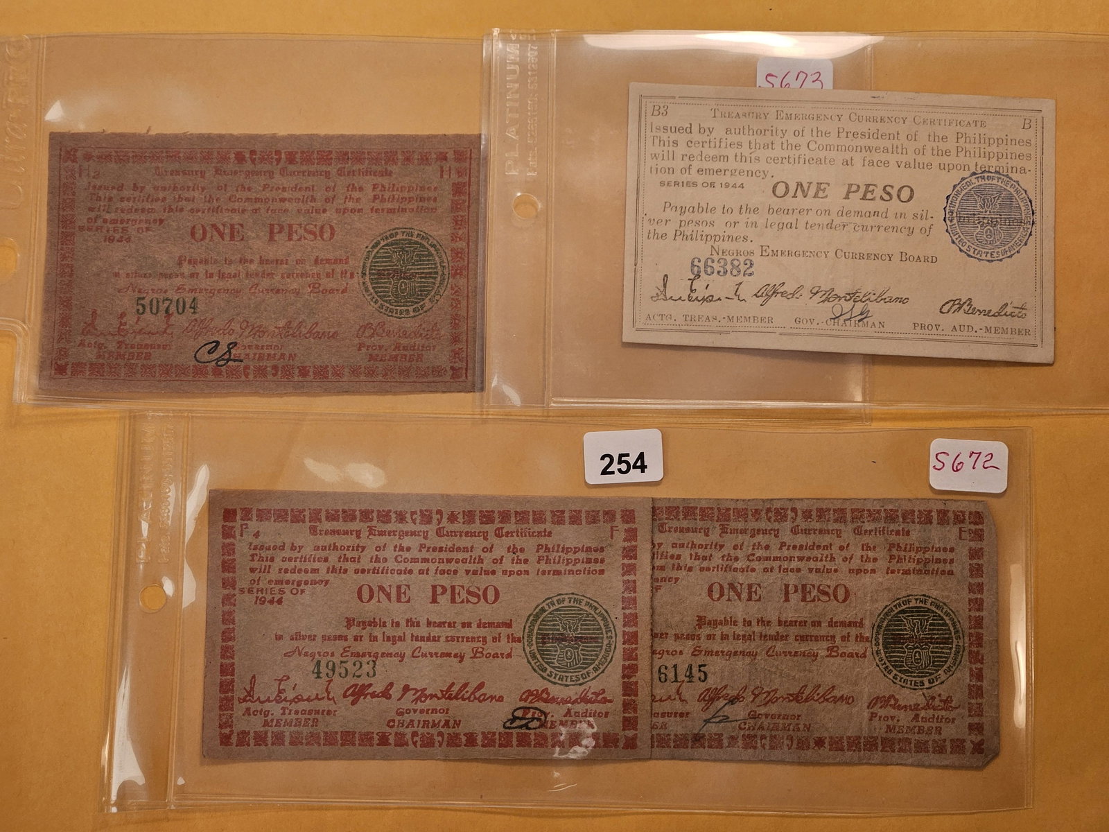 Four 1944 Philippines One Peso Notes (1 of 6)