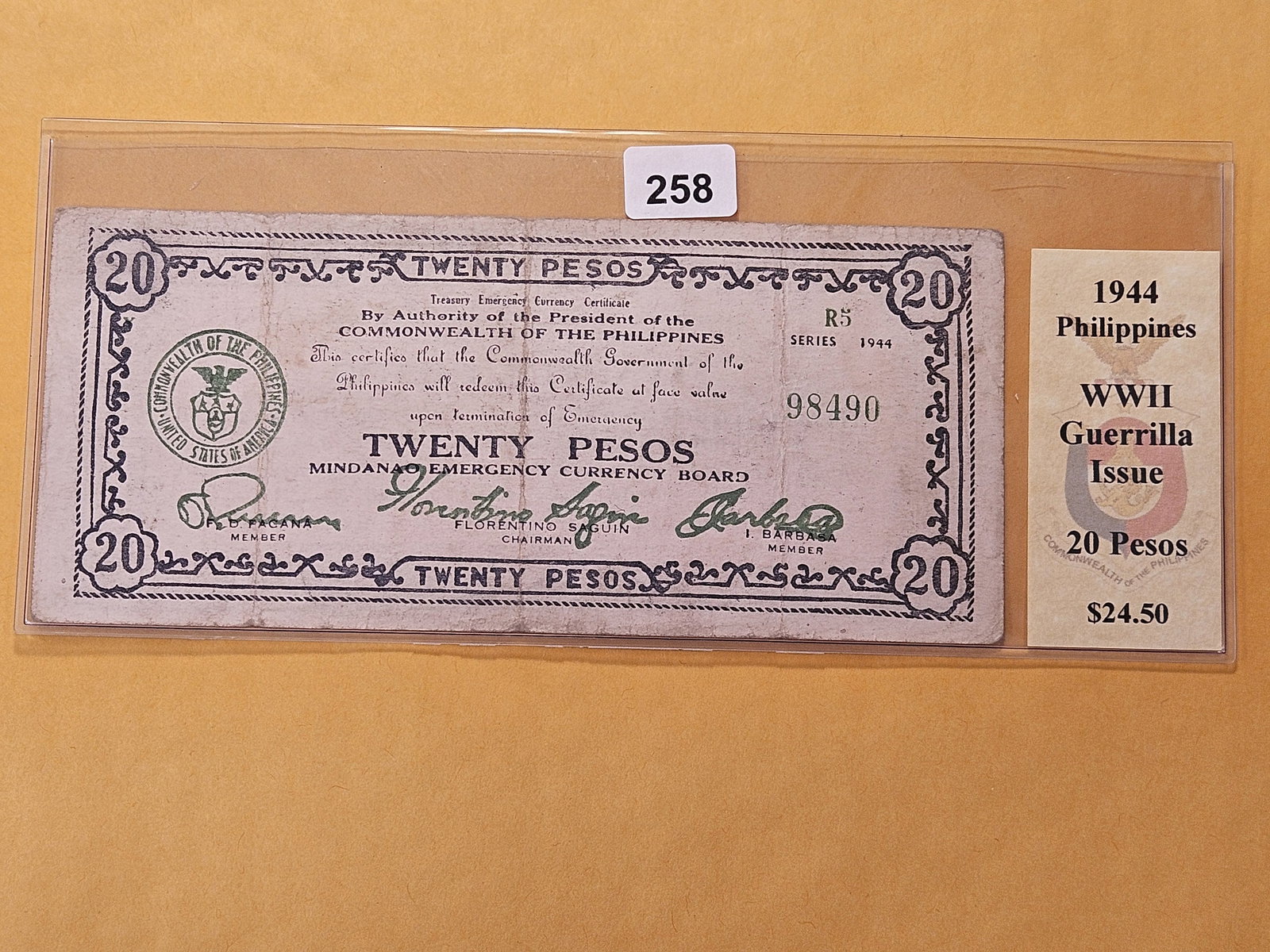 Series 1944 Philippines Twenty Peso Note: Guerrilla Issued 