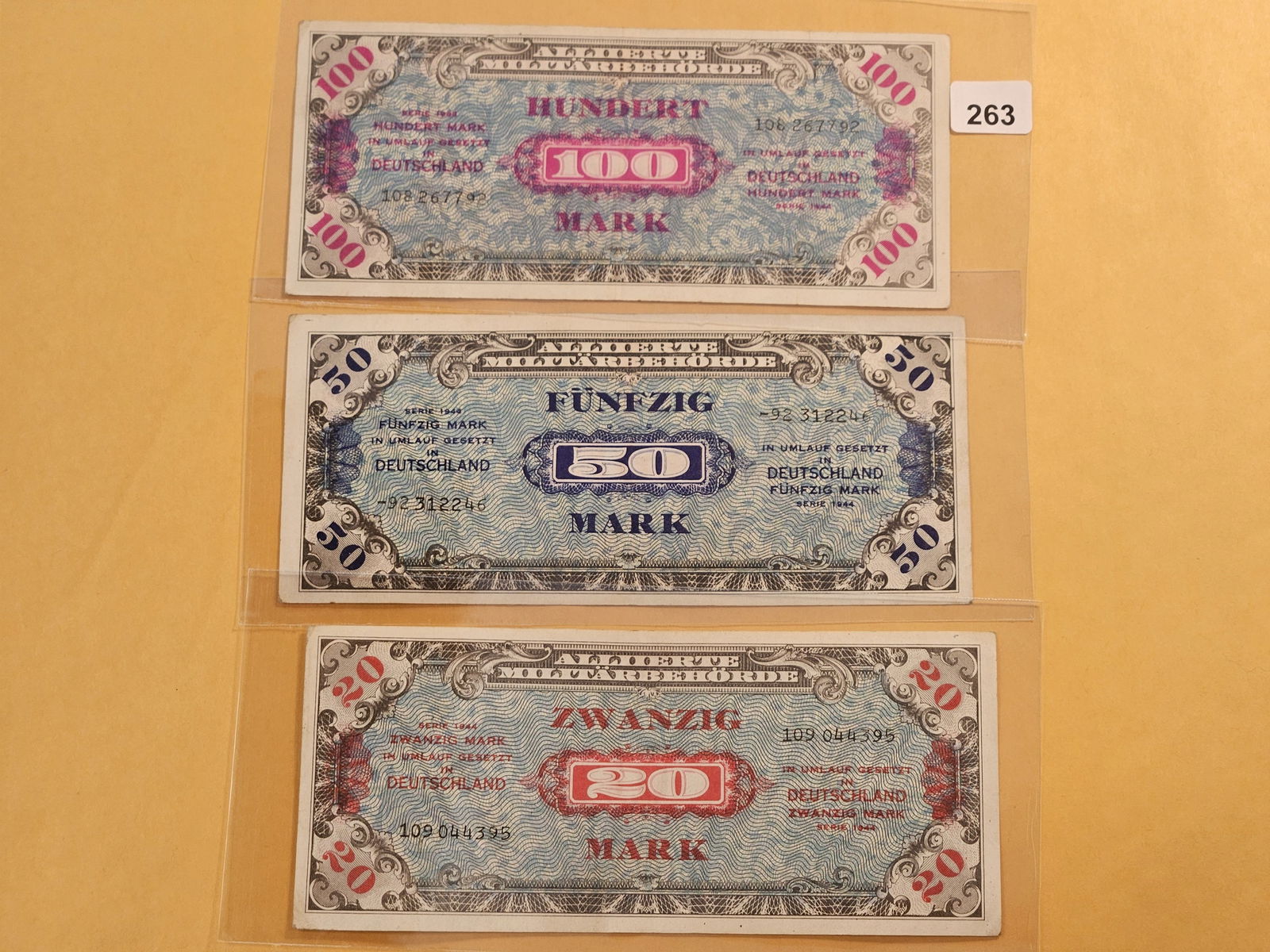 Three Series 1944 German Occupation Allied Military Bank Notes (1 of 5)