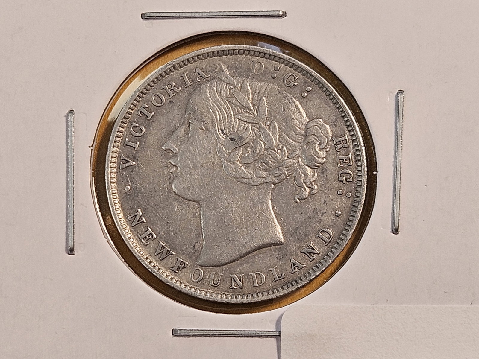 Better Grade 1865 New Foundland Silver Twenty Cent Piece: Looks About Uncirculated 