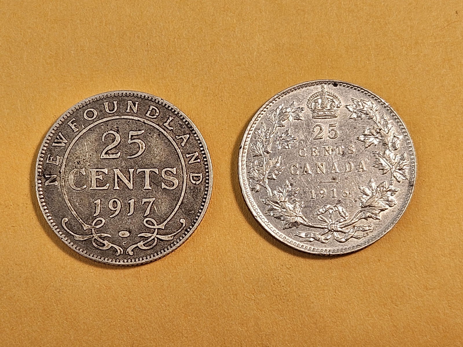 1916 Canada and 1917 New Foundland Silver Quarters - 3