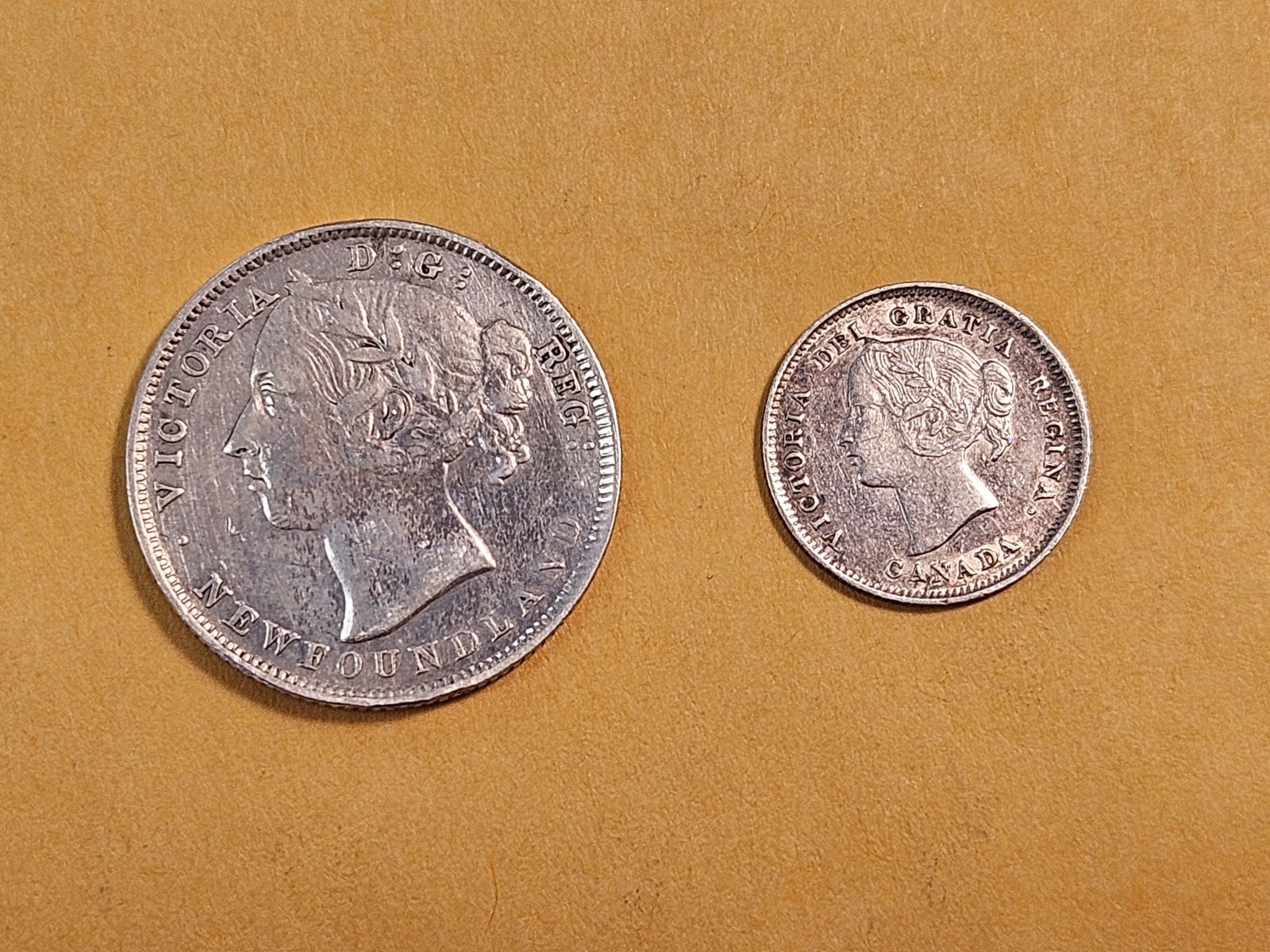 1896 New Foundland Silver Twenty Cents and Canada 1901 Silver Five Cents - 2
