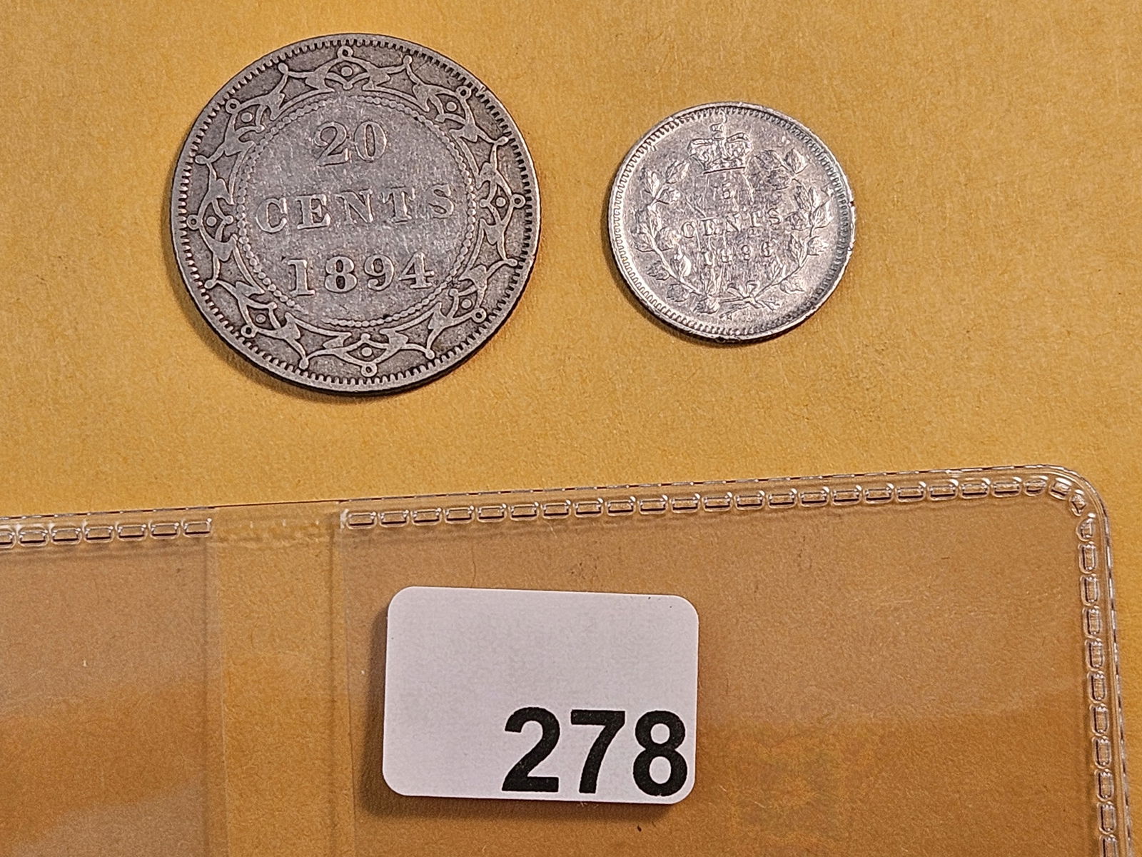 1894 New Foundland Silver Twenty Cents and Canada 1896 Silver Five Cents - 3