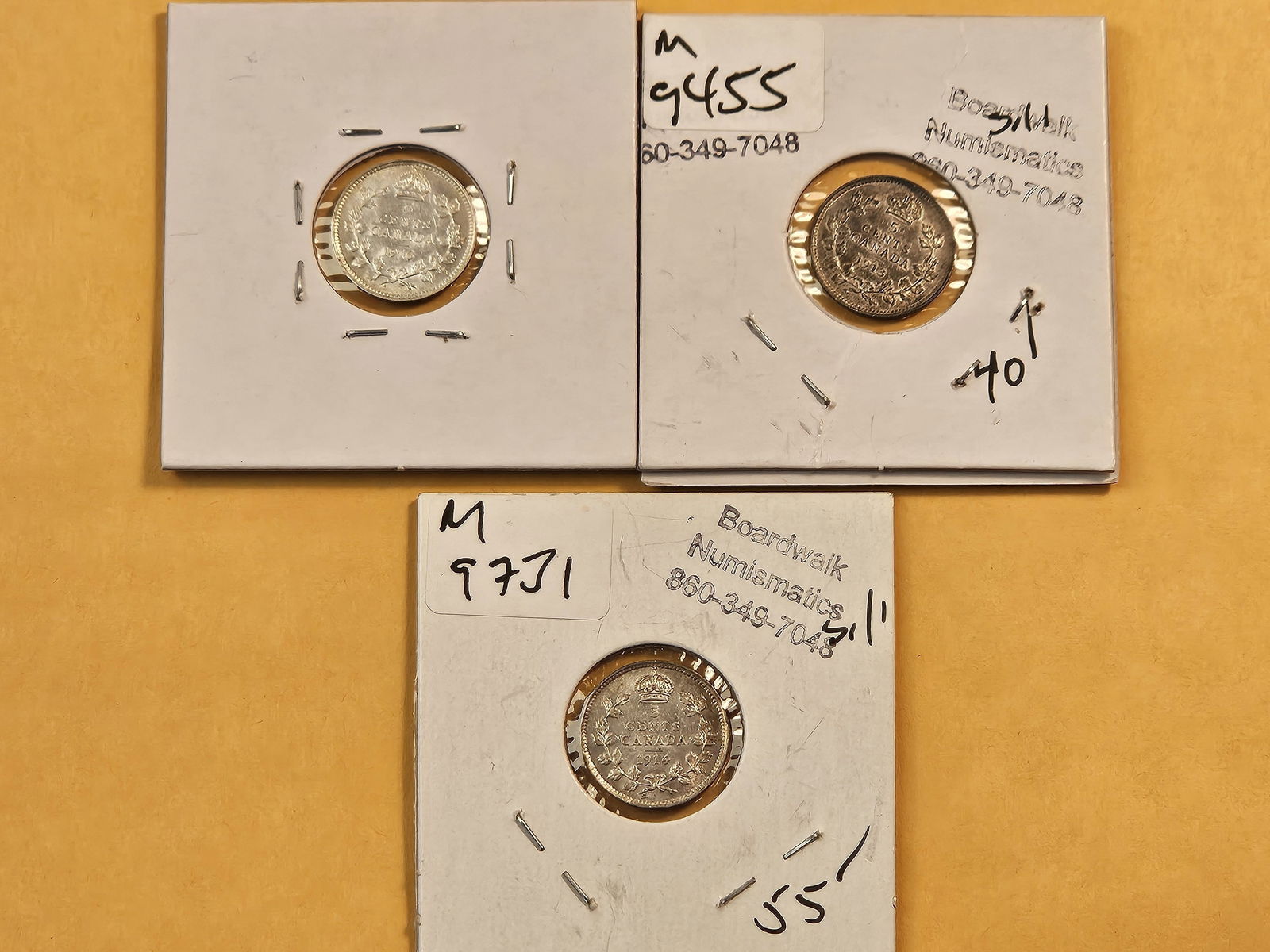 Three Canadian Silver Five Cent Pieces - 5