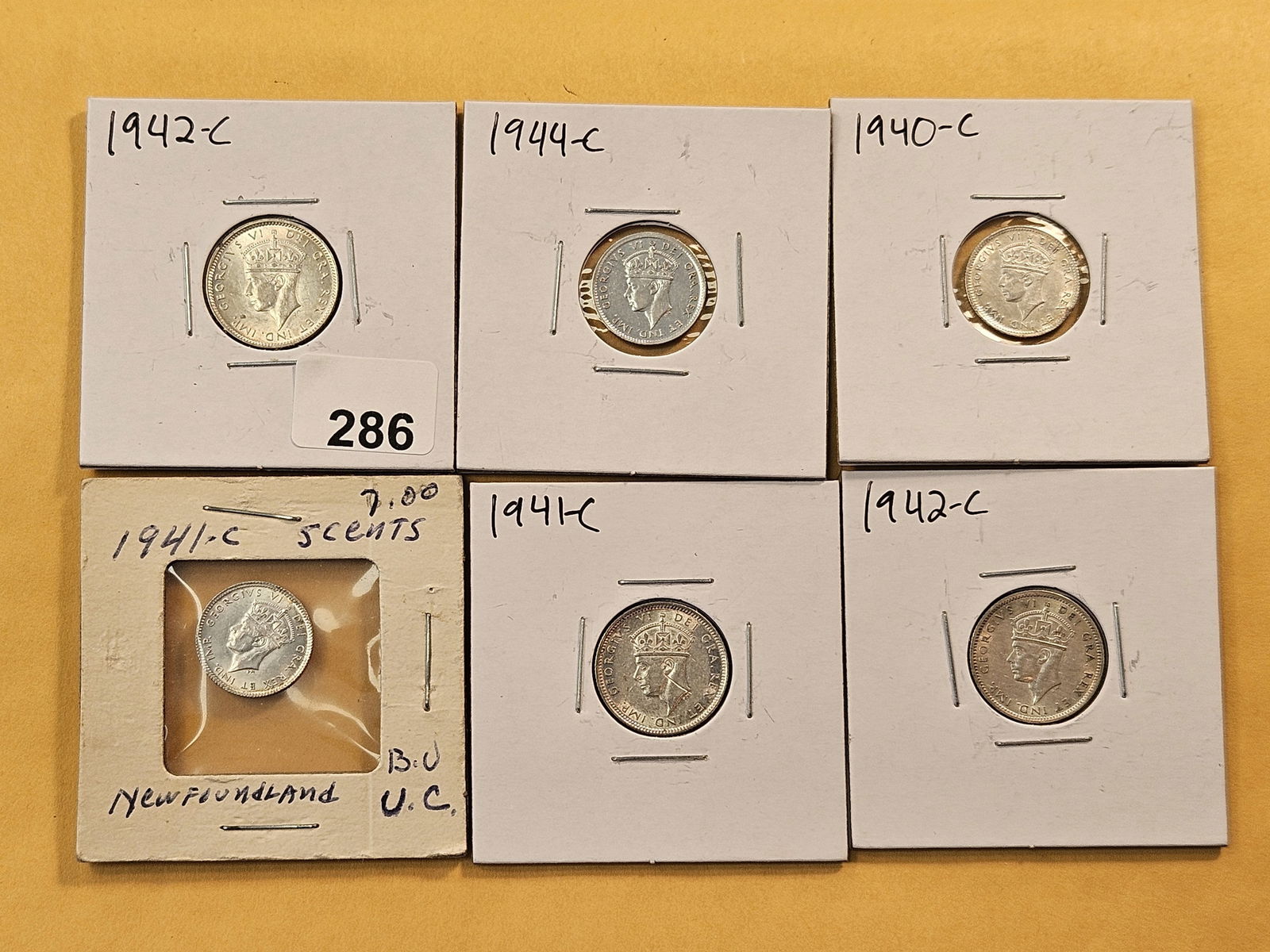 Six 1940's About Uncirculated to Brilliant Uncirculated New Foundland Silver 5 and 10 Cents (1 of 8)