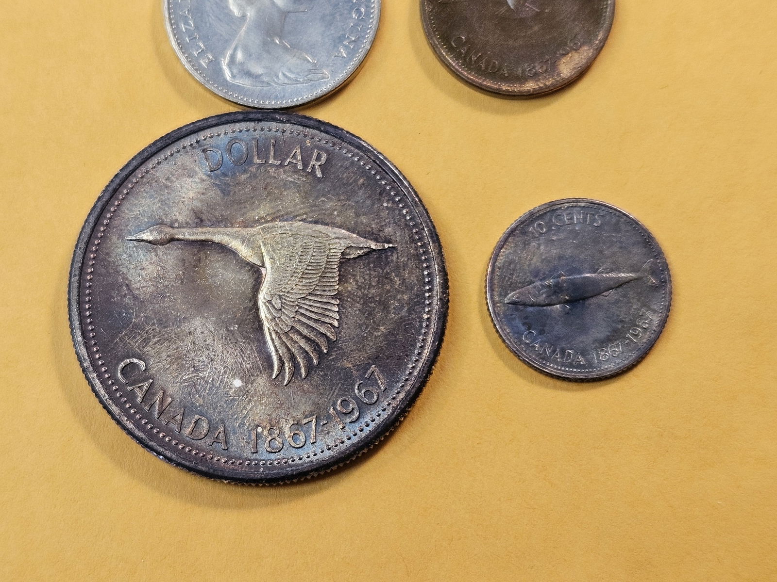 Six Foreign Coins, including 1967 Canada Silver Dollar and Dime - 4