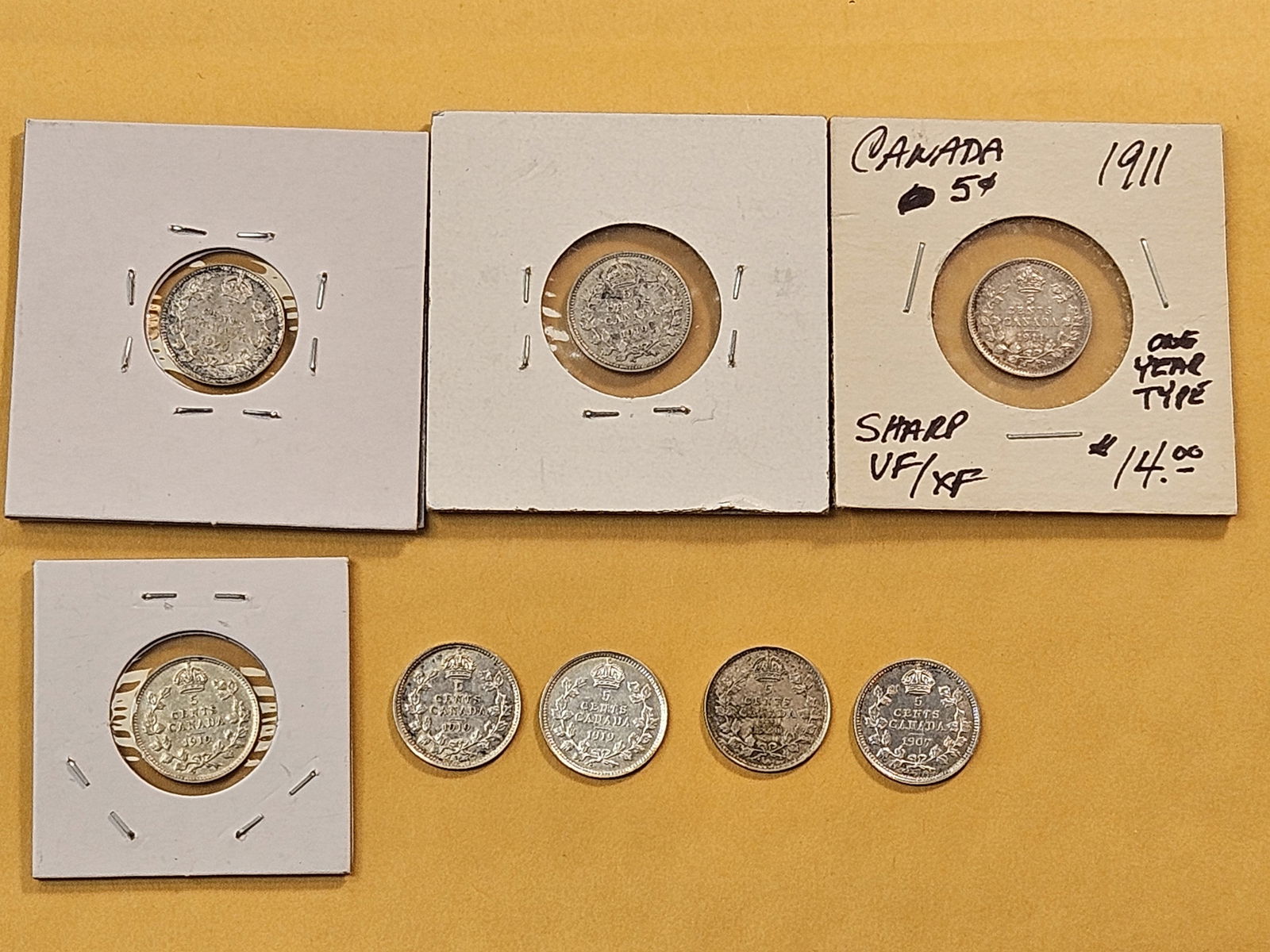 Eight Canadian Silver Five Cents - 8