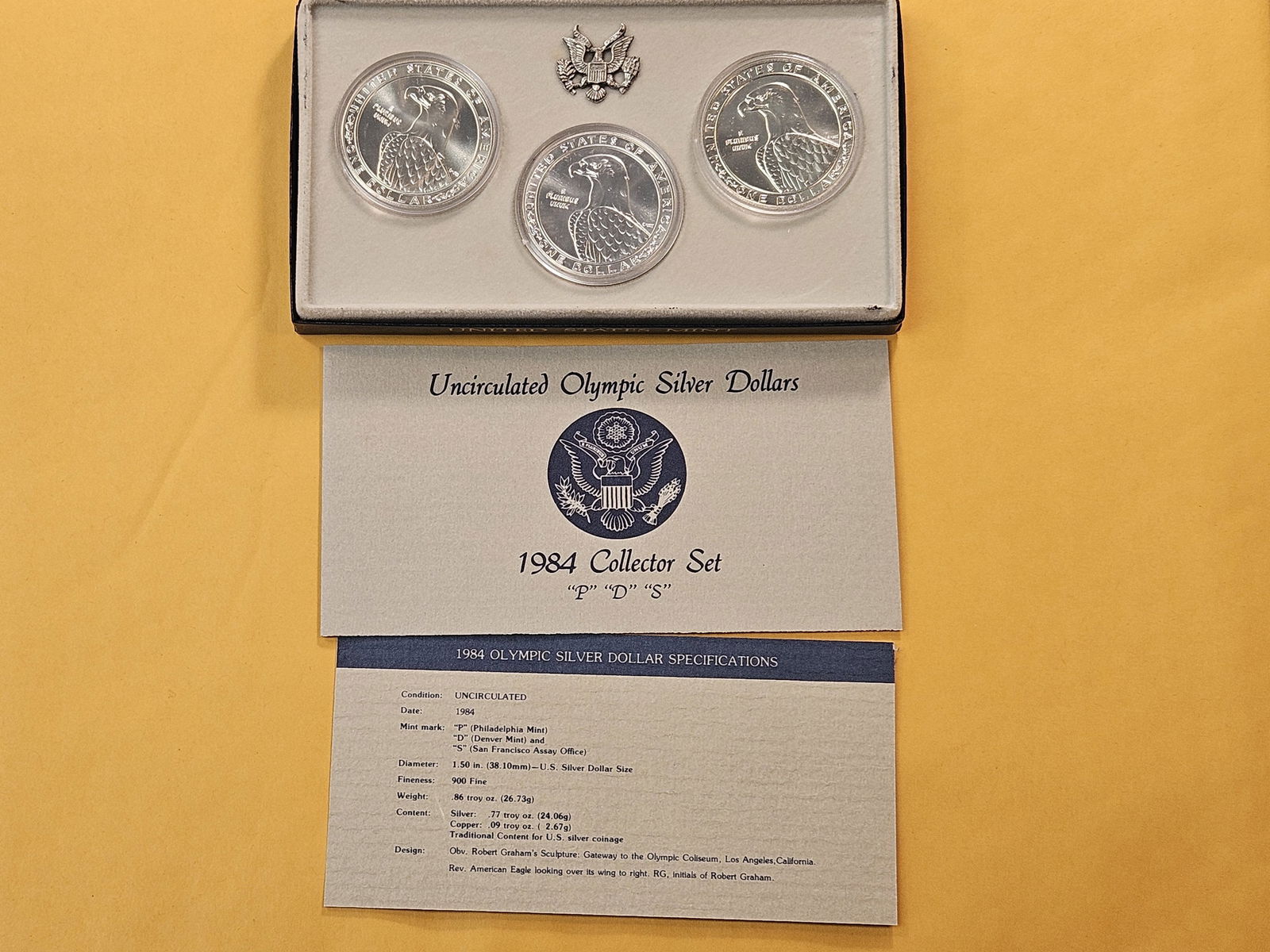 United States Mint 1984 Three Silver Dollar Set - 2