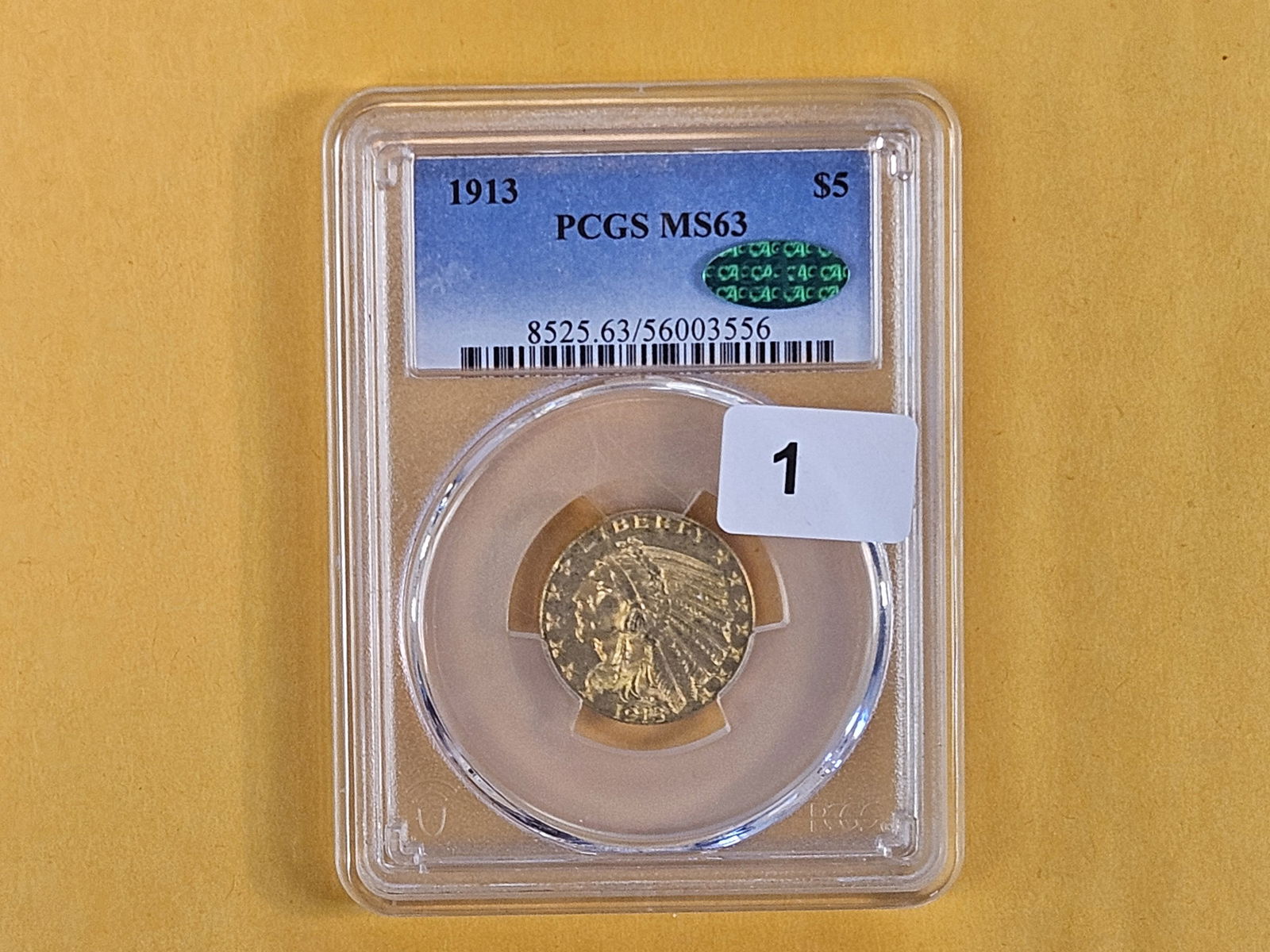 GOLD! PCGS 1913 Five Dollar Indian Gold in Mint State 63 - 2