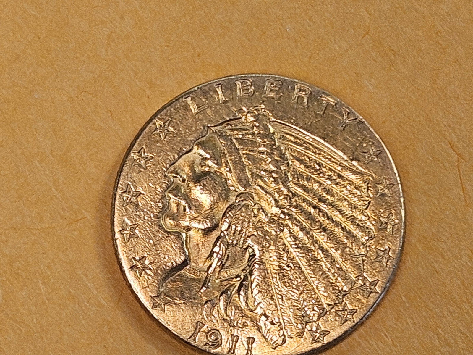 GOLD! Brilliant About Uncirculated Plus 1911 Gold Indian $2.5 Dollars - 3
