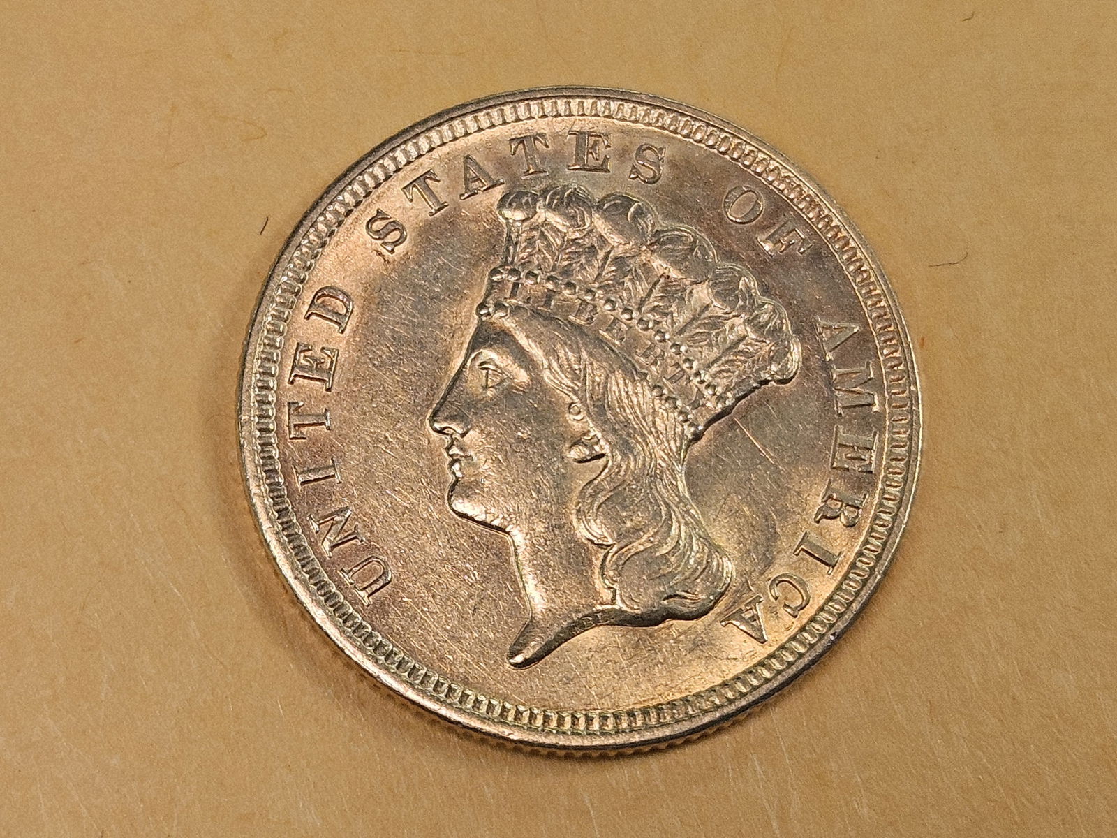 ** SCARCER ** Brilliant About Uncirculated plus 1854 THREE DOLLAR gold piece - 3