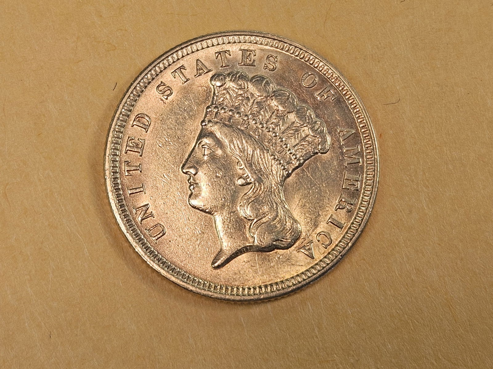 ** SCARCER ** Brilliant About Uncirculated plus 1854 THREE DOLLAR gold piece - 4