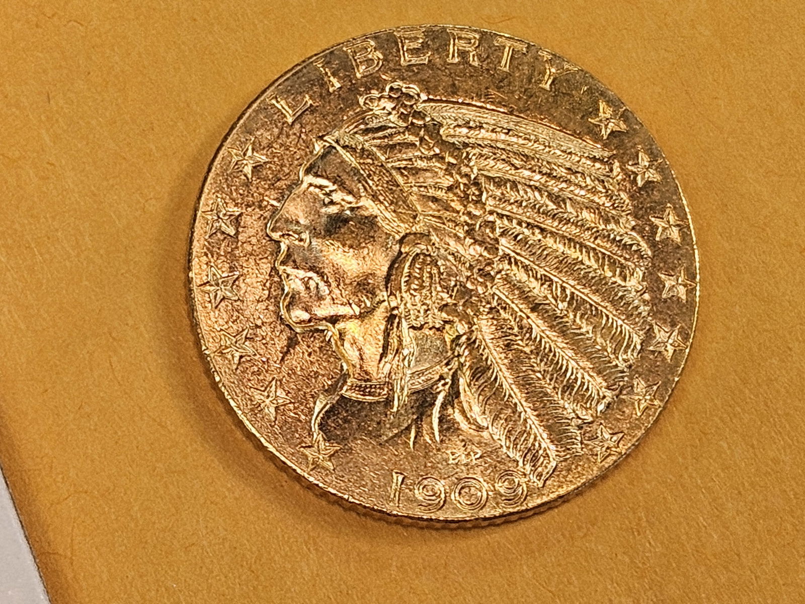 GOLD! Brilliant AU-BU 1909-D GOLD Five Dollar Indian - 3