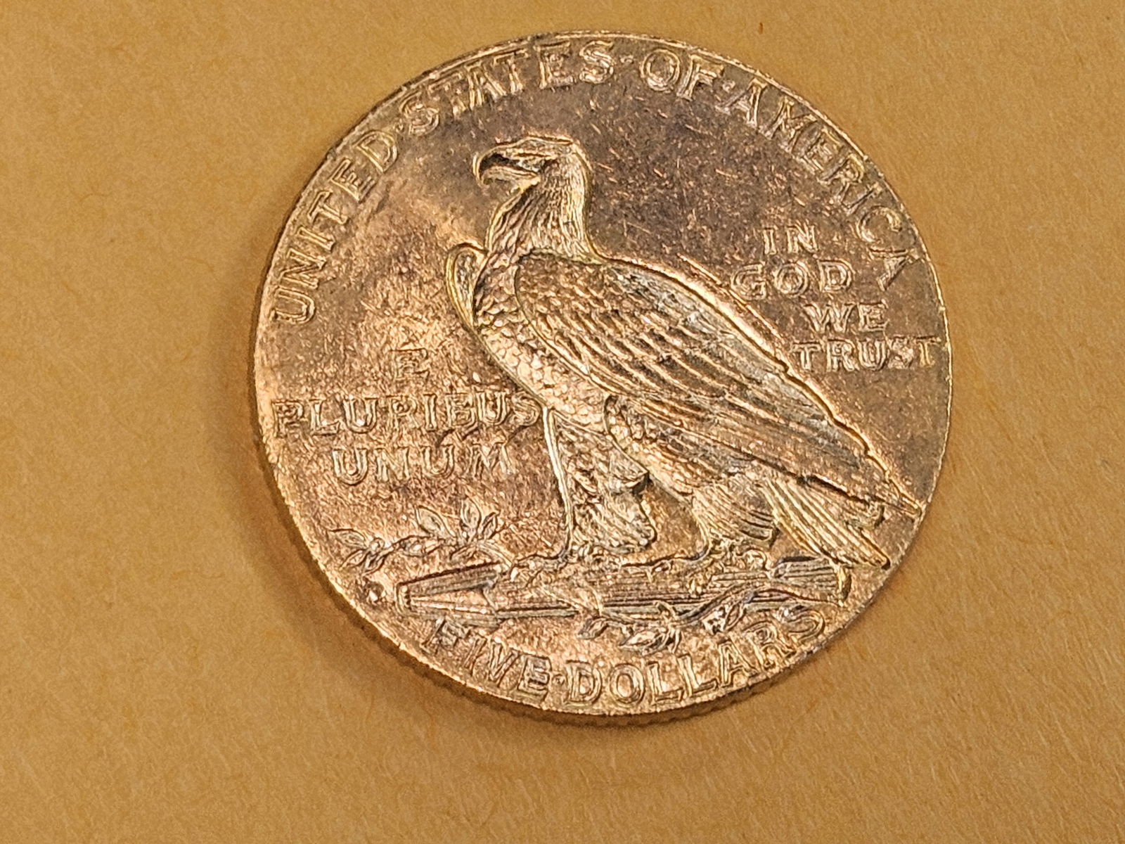 GOLD! Brilliant AU-BU 1909-D GOLD Five Dollar Indian - 5