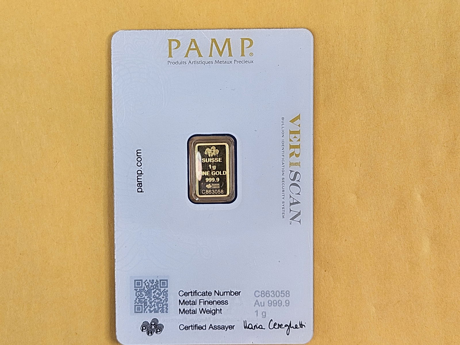 GOLD! PAMP SUISSE One Gram .9999 fine Gold Bar - 3