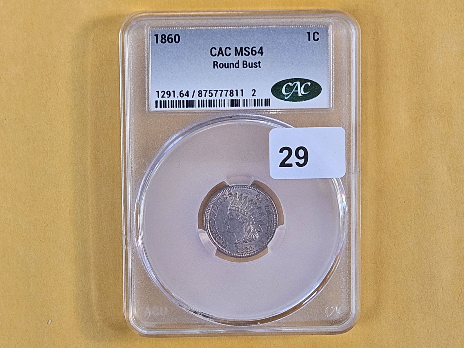 * Better Date * CACG 1860 Round Bust Copper-Nickel Indian Cent in Mint State 64 - 2