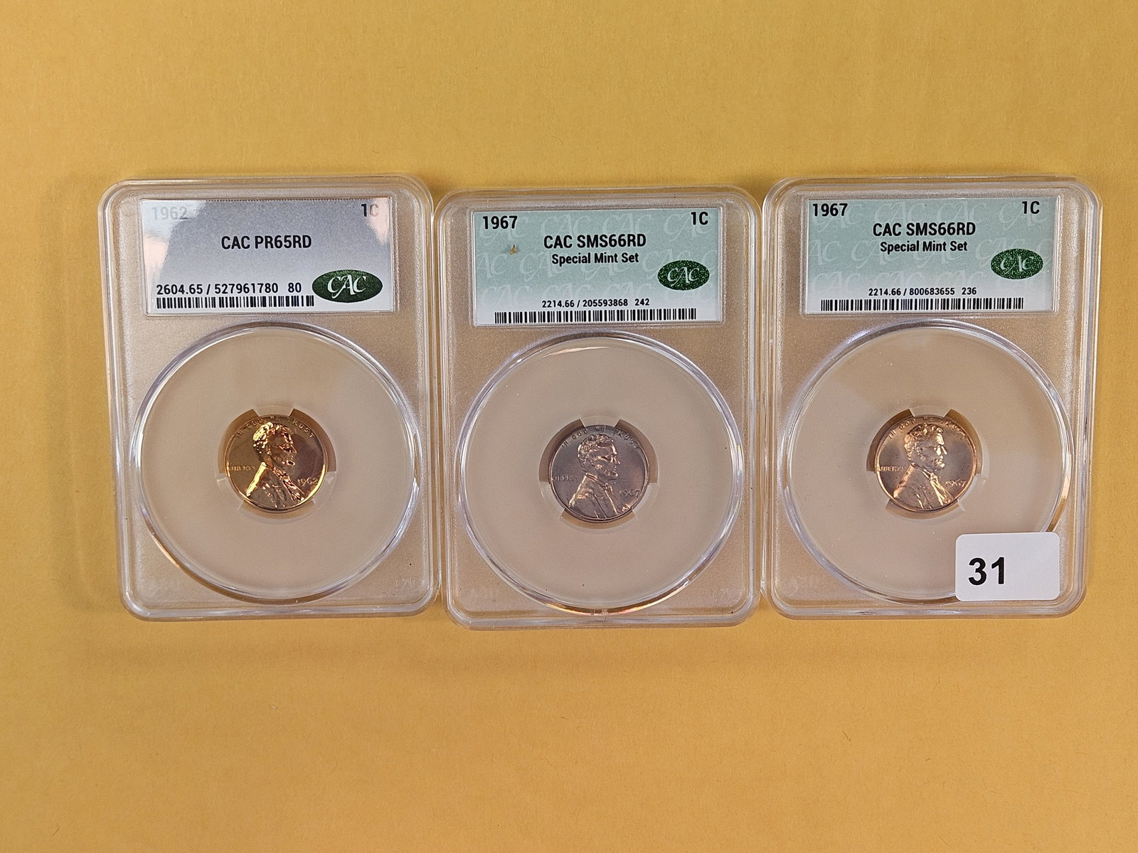 Three CACG-Graded Blazing Red Wheat cents - 2
