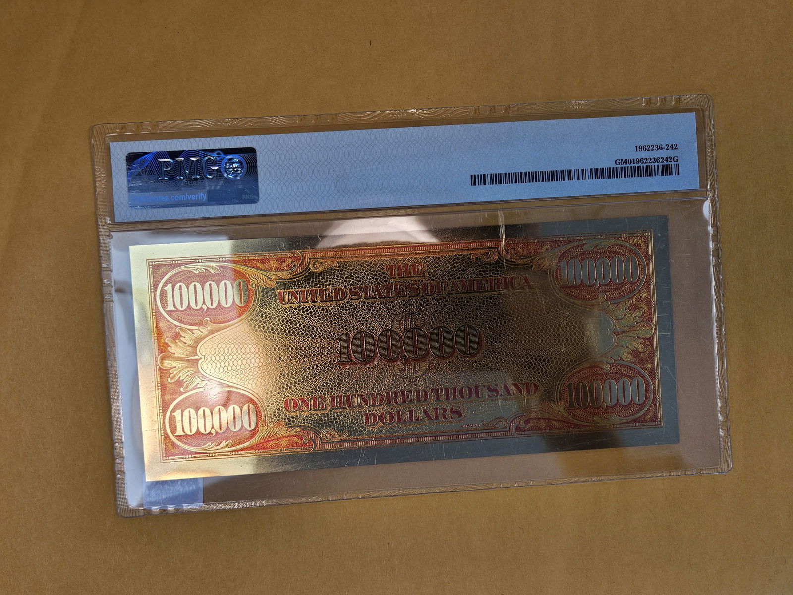 PMG Gold Certificate "Smithsonian Edition" replica of $100,000 Gold Certificate - 3