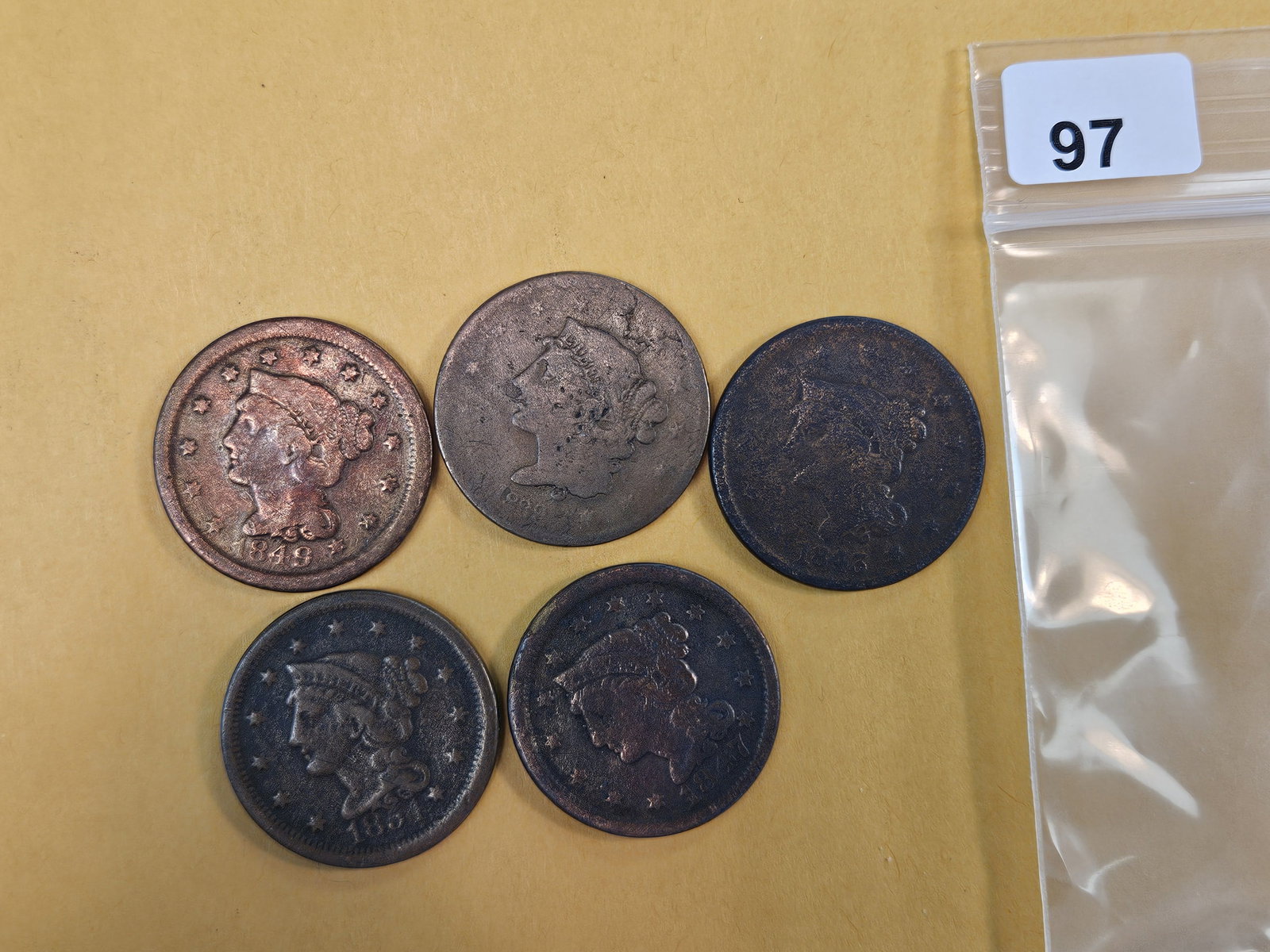 Five Mixed Large Cents: Circulated