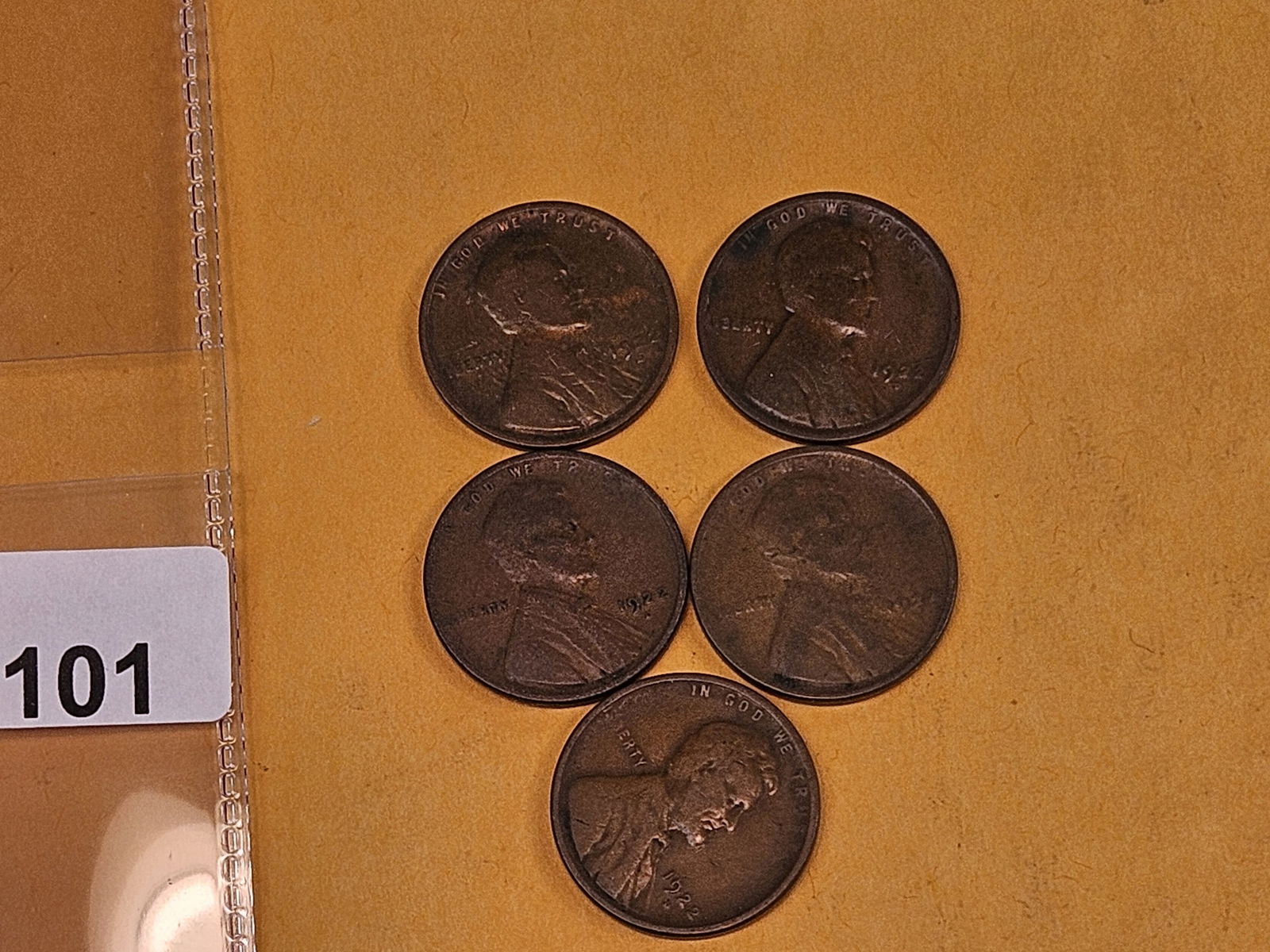 Five Semi-Key 1922-D Wheat cents - 3