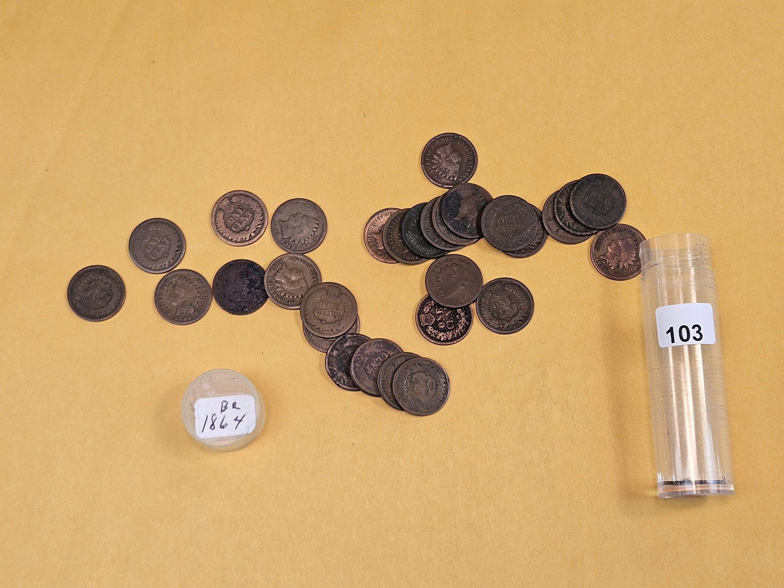 Thirty 1864 Bronze Indian Cents: Circulated