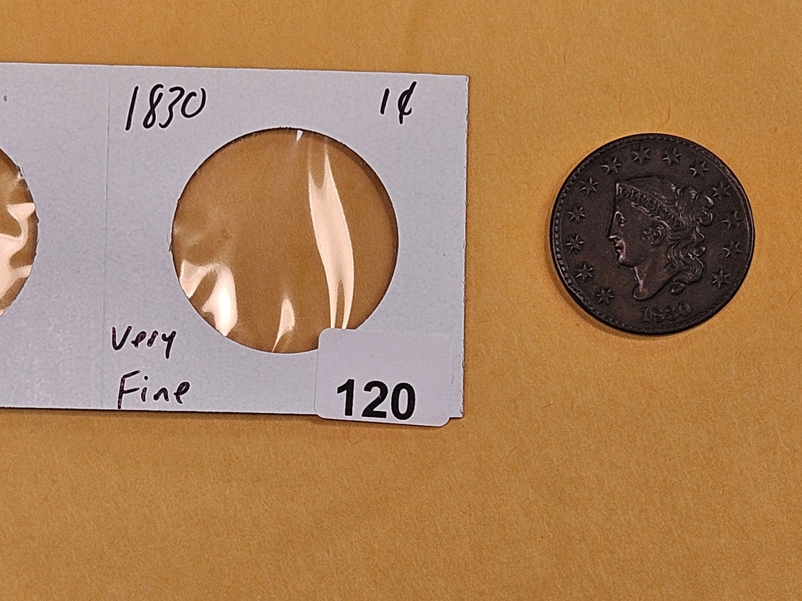 1830 Coronet Head Large cent in Very Fine - 2