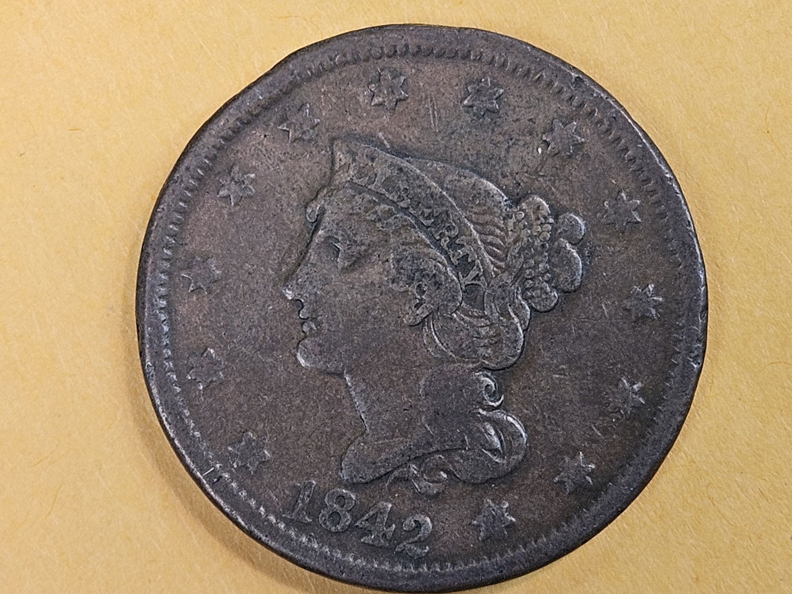 1842 Braided Hair Large Cent - 3
