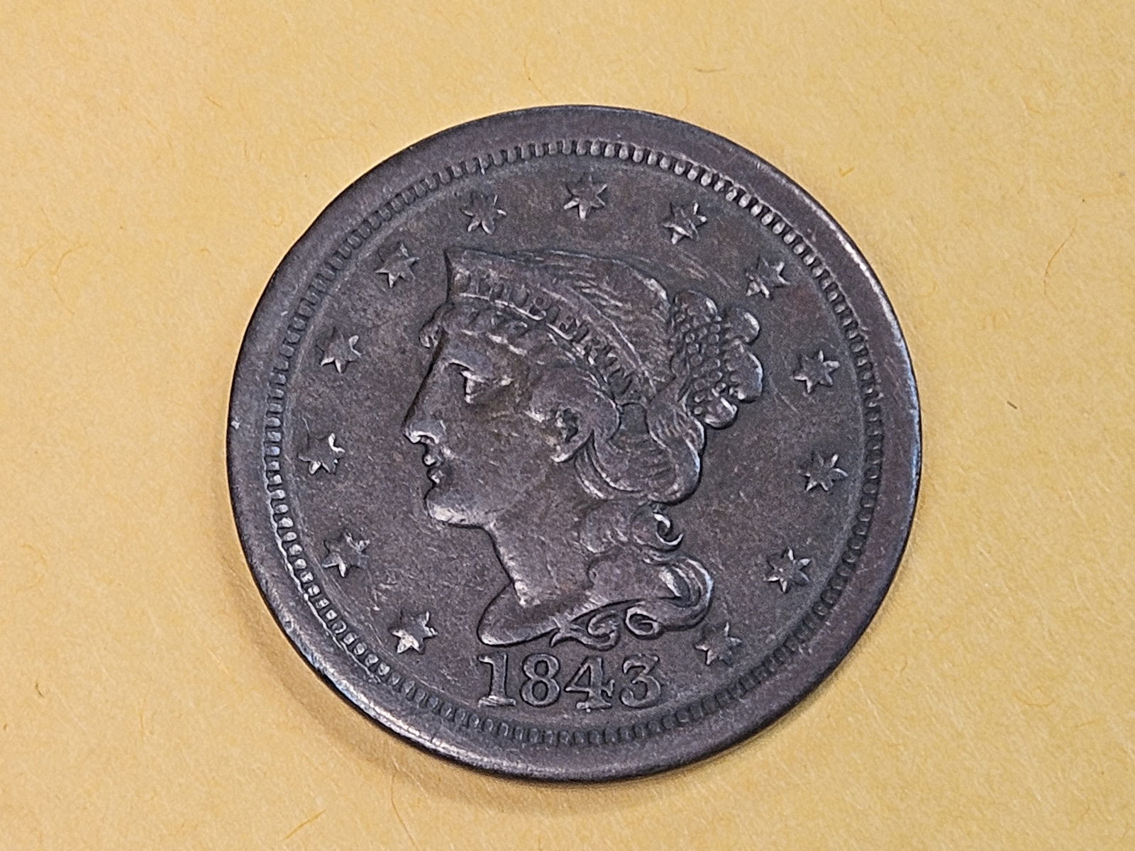 1843 Braided Hair Large Cent in Very Fine (1 of 5)