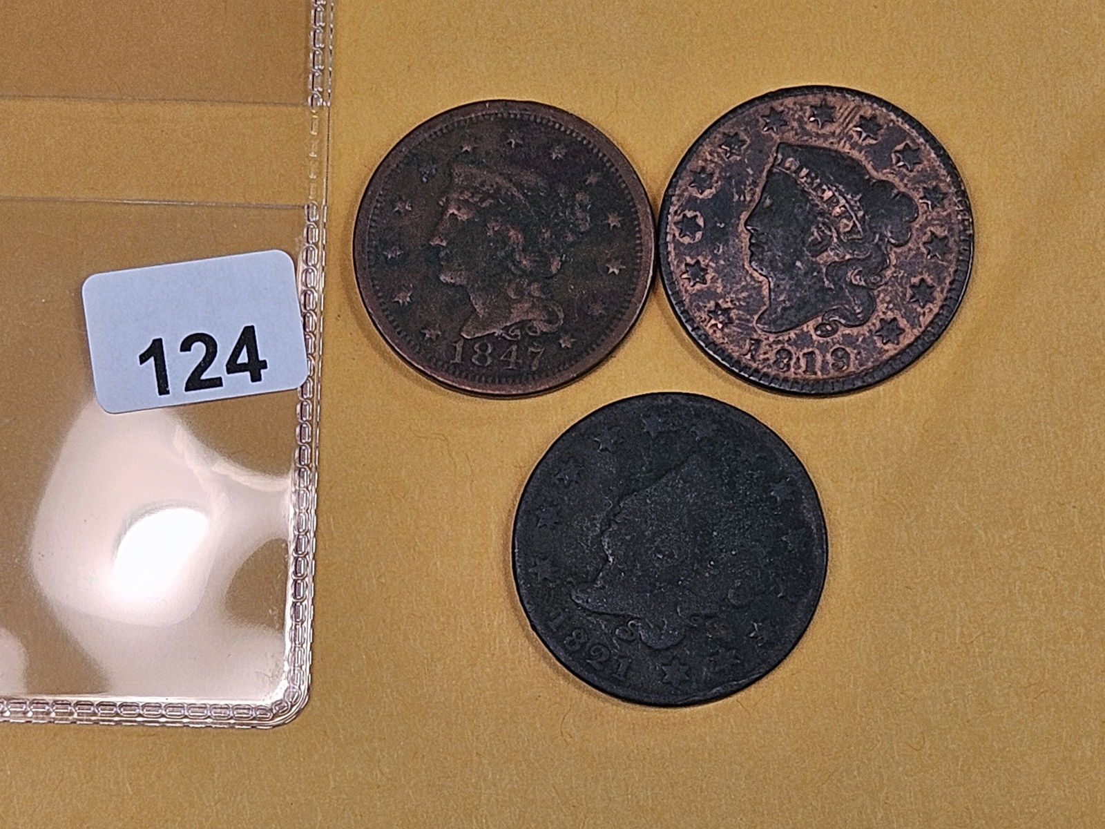 Three mixed Coronet and Braided Hair Large Cents: Circulated 