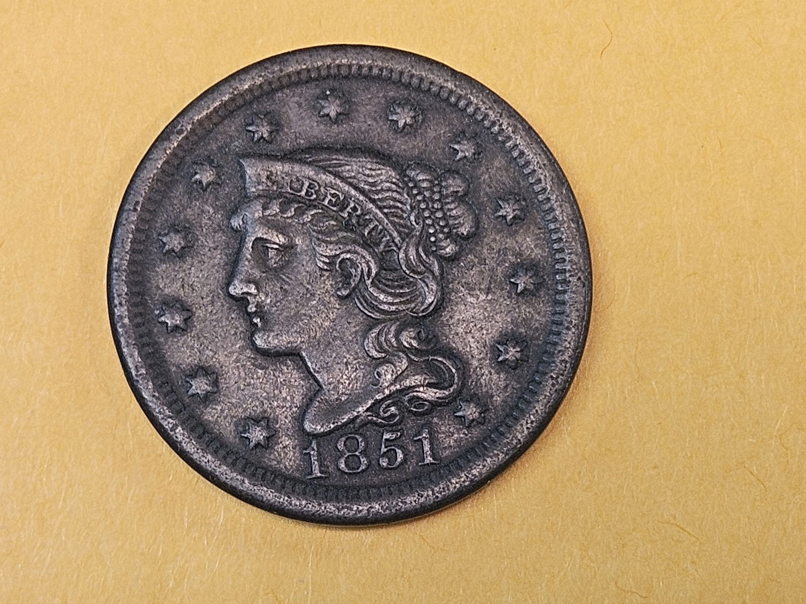 1851 Braided Hair Large Cent - 3