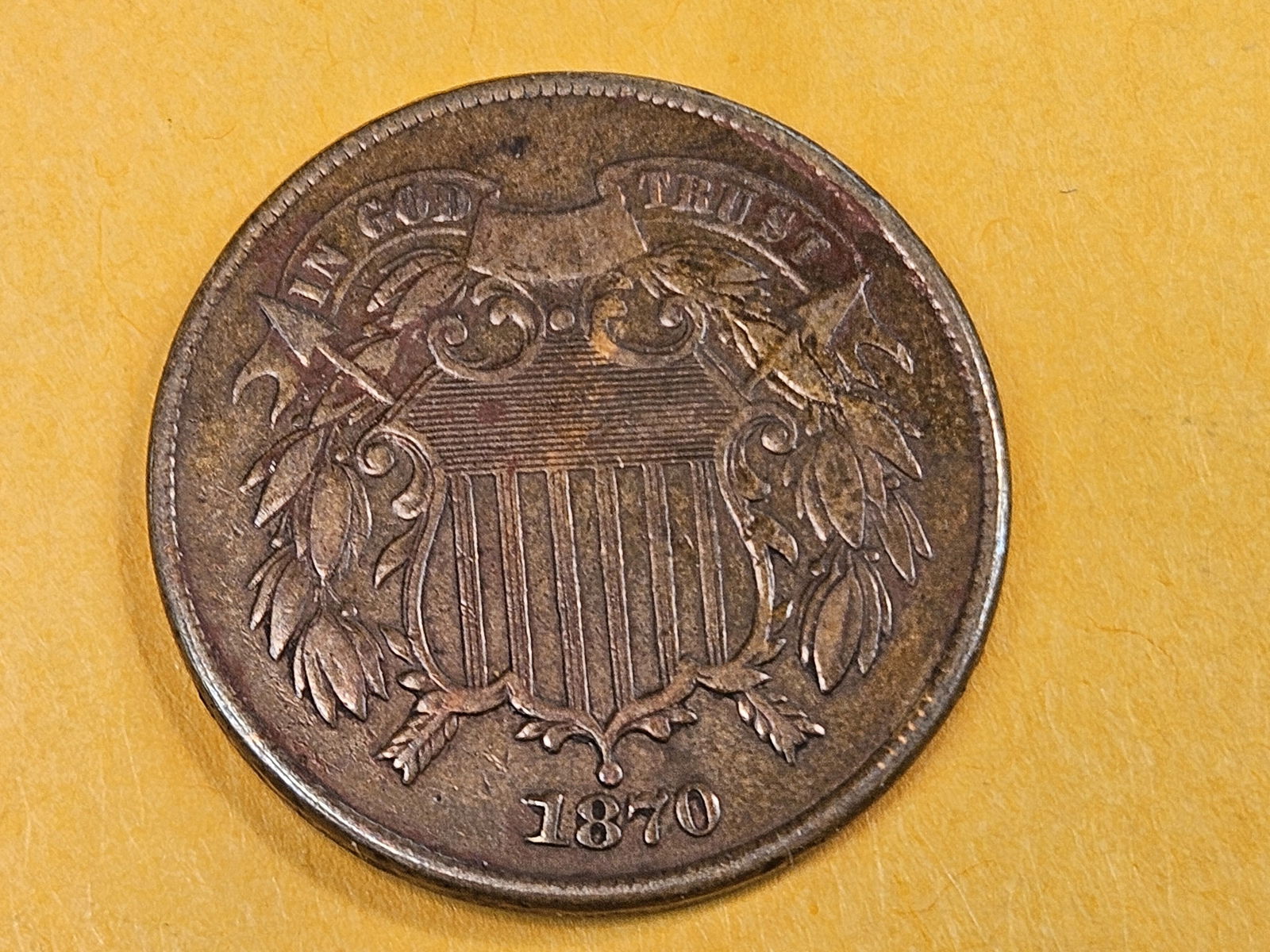 * Semi-Key 1870 Two Cent piece in Very Fine - 3