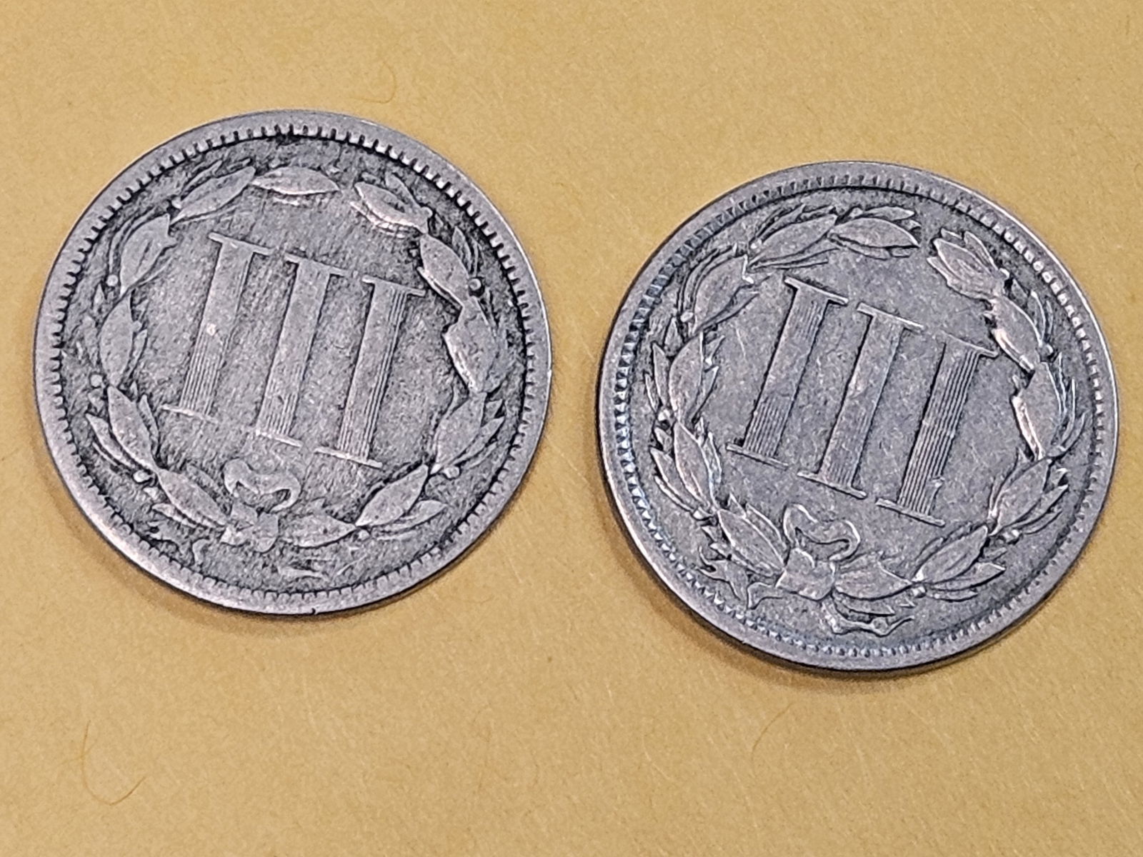 1874 and 1865 Three Cent Nickels - 3