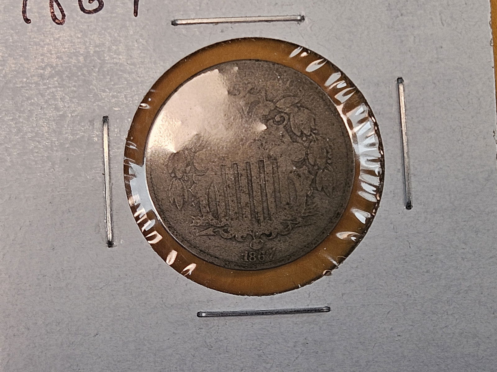 Three Shield Nickels and a Seated Liberty silver Half-Dime - 4