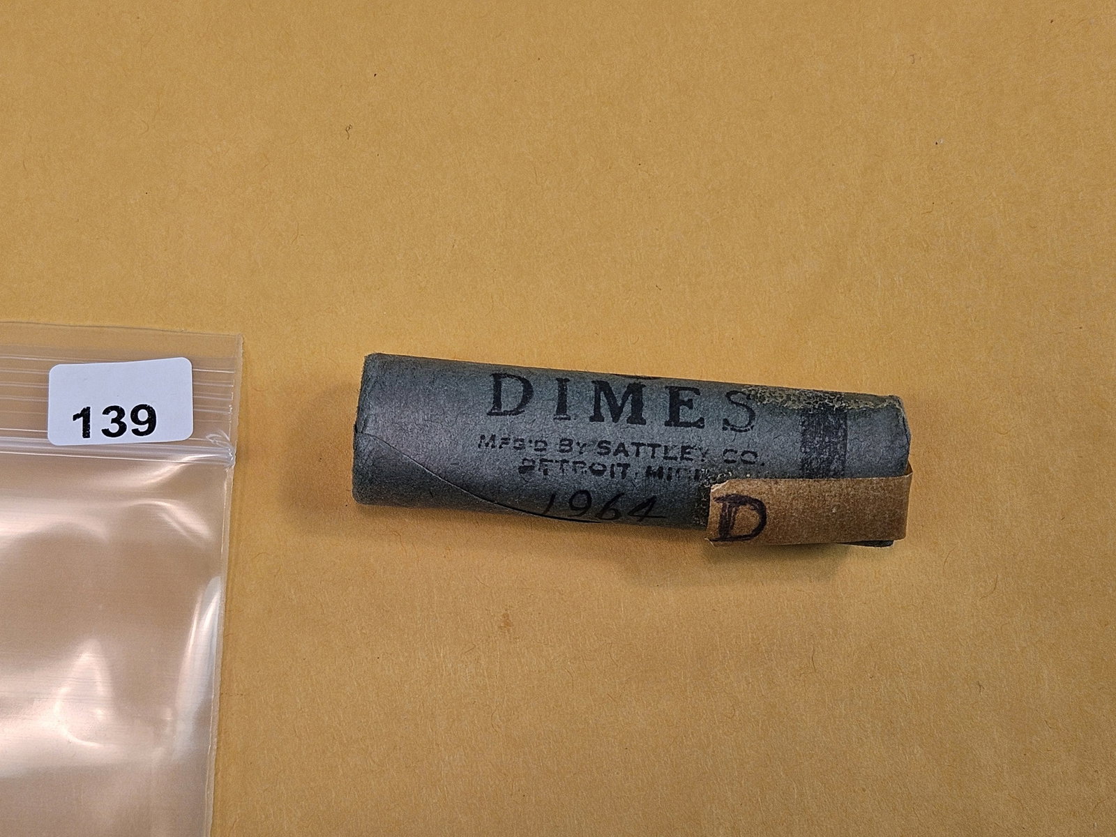 Original Bank-wrapped roll of 1964-D Silver Roosevelt Dimes (1 of 3)