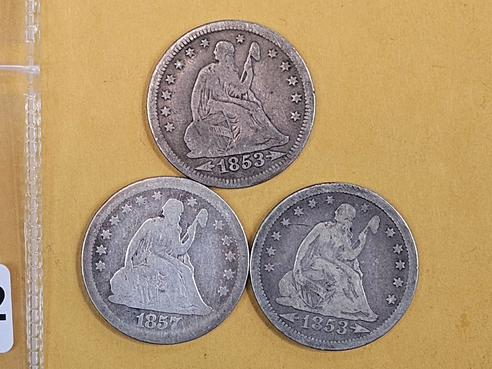 Three mixed Seated Liberty silver Quarters (1 of 2)