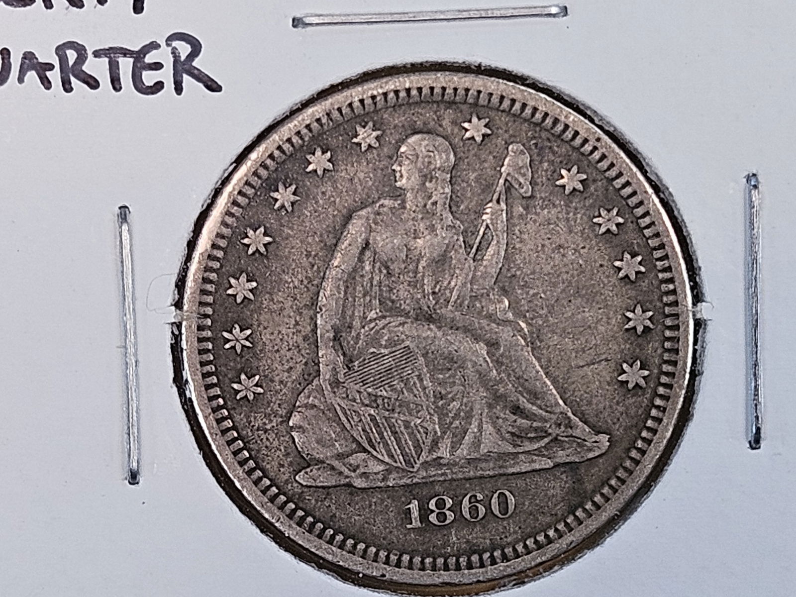 Better Date 1860-O Seated Liberty Silver Quarter in Very Fine: New Orleans mint 