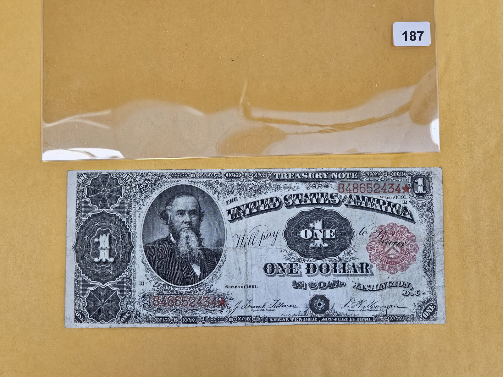 Series of 1891 Large Size One Dollar Treasury Note: Probably in Very Good to Fine condition 
