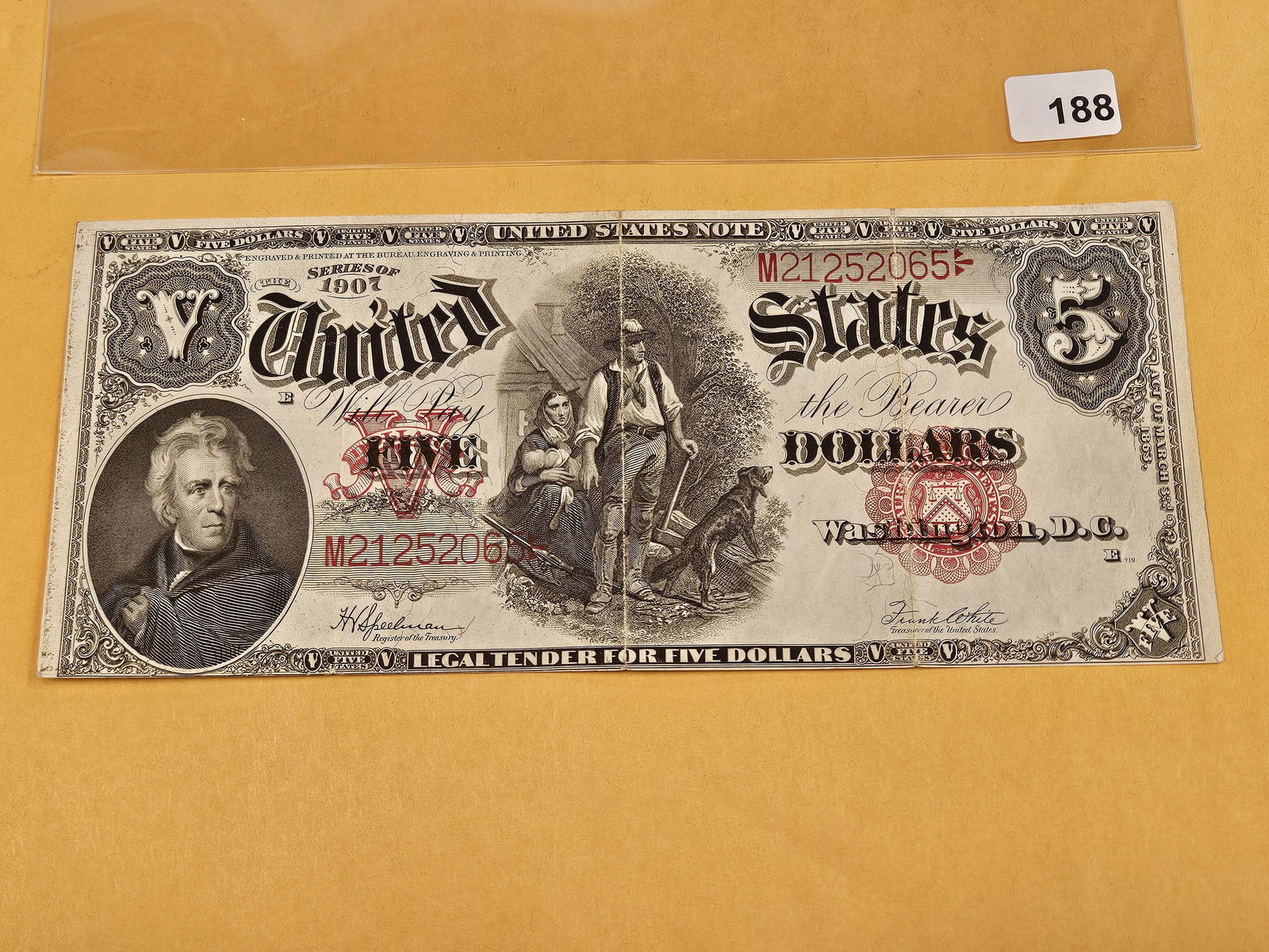 Series of 1907 Large Size Five Dollar US Note in Very Fine plus - 2