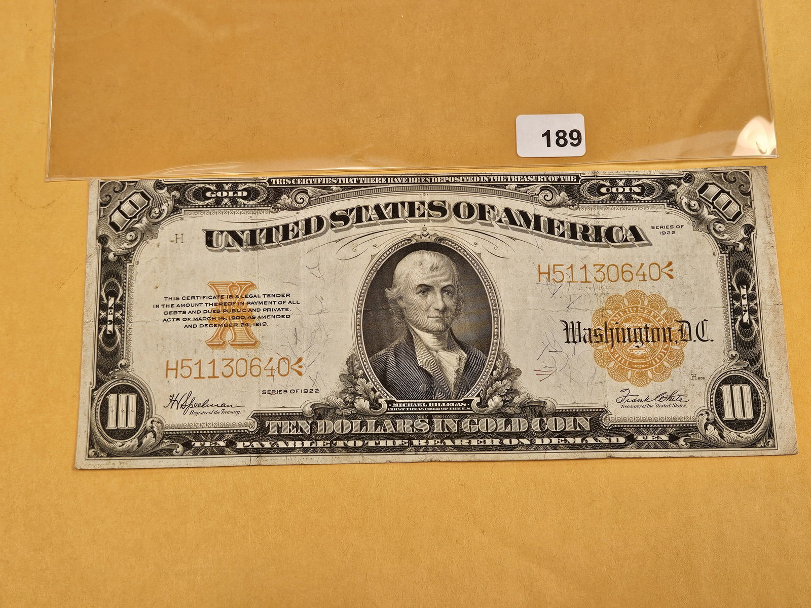 Series of 1922 Large Size Ten Dollar GOLD Certificate! - 2