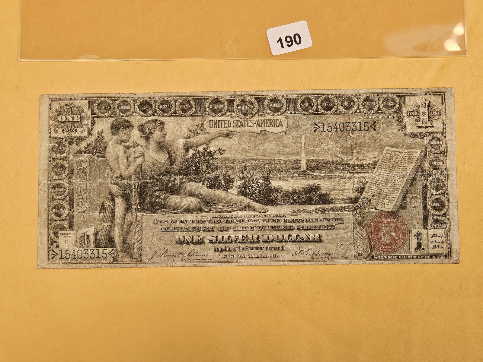 * Series of 1896 One Silver Dollar Educational Note: Circulated but still a very sought after type note! 