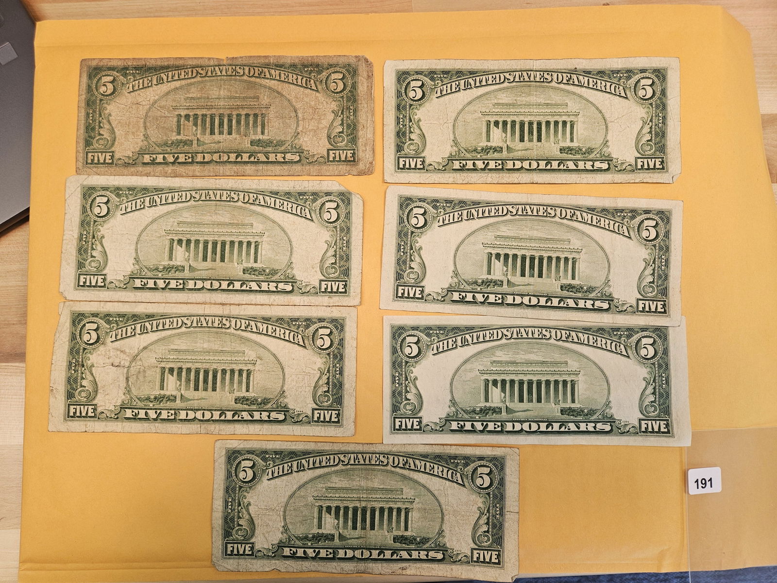 Seven mixed Five Dollar Bills - 2