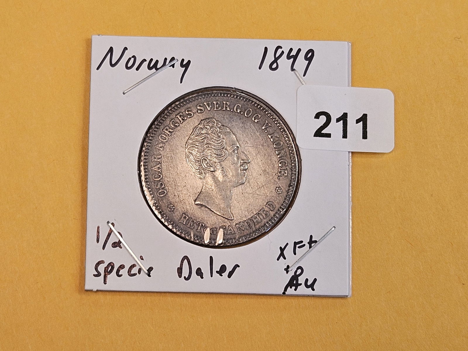 * SCARCE * 1849 Norway silver 1/2 Specie Daler - 2