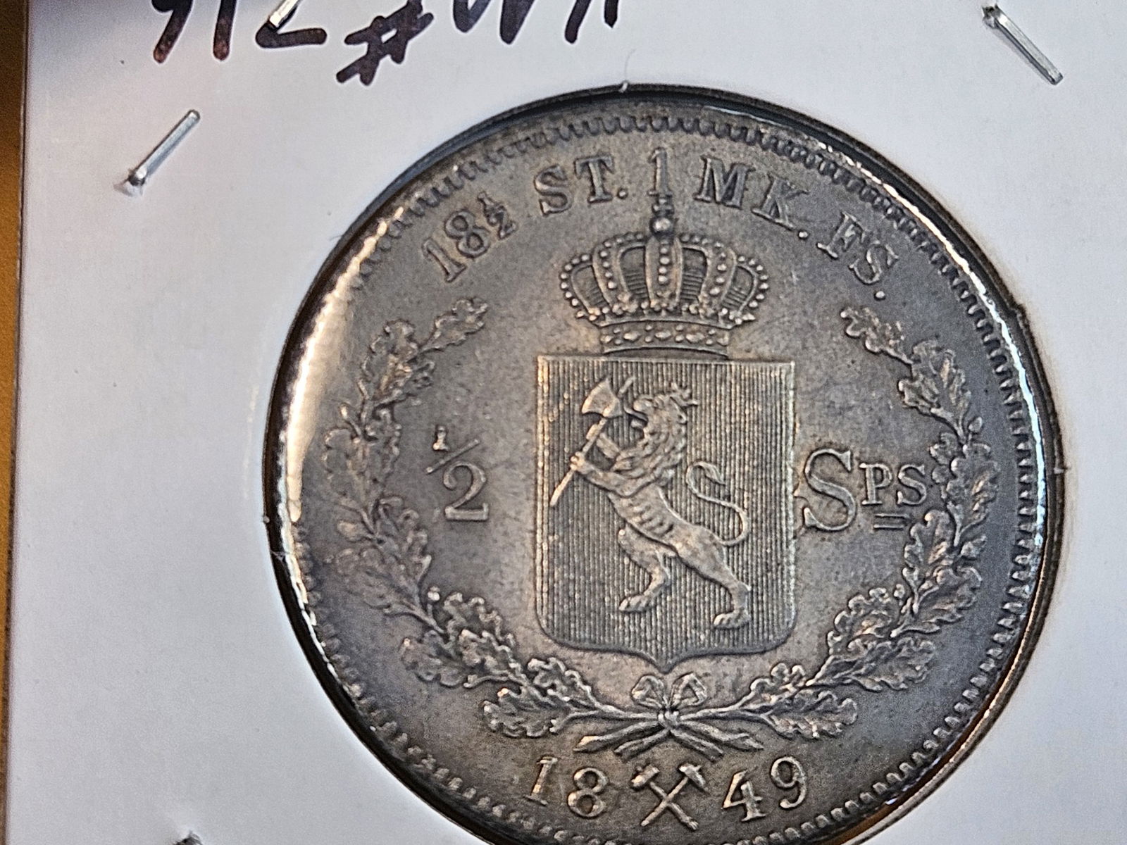 * SCARCE * 1849 Norway silver 1/2 Specie Daler - 9